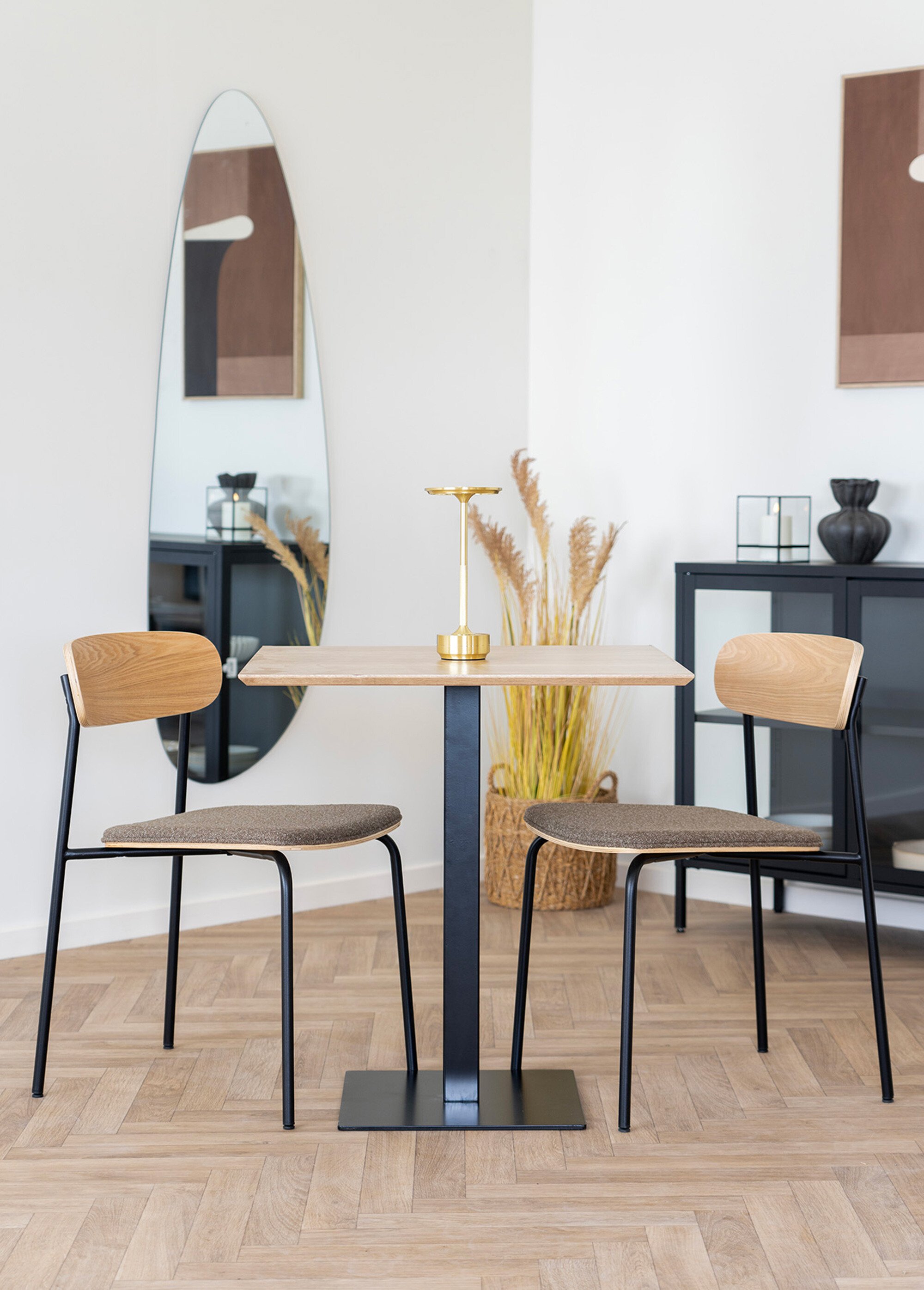 Table carrée type bois clair, pied acier BEIGE HN-2250001 SI1