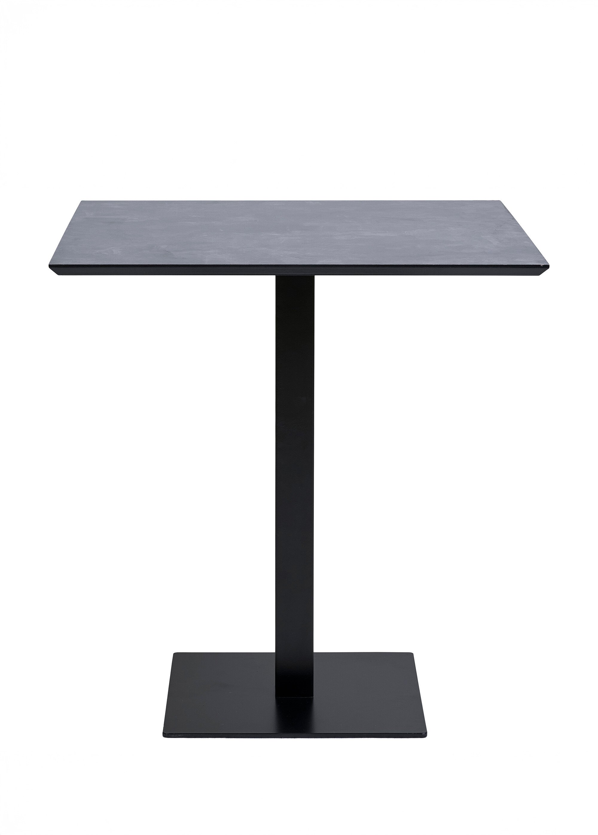 Table carrée type bois clair, pied acier