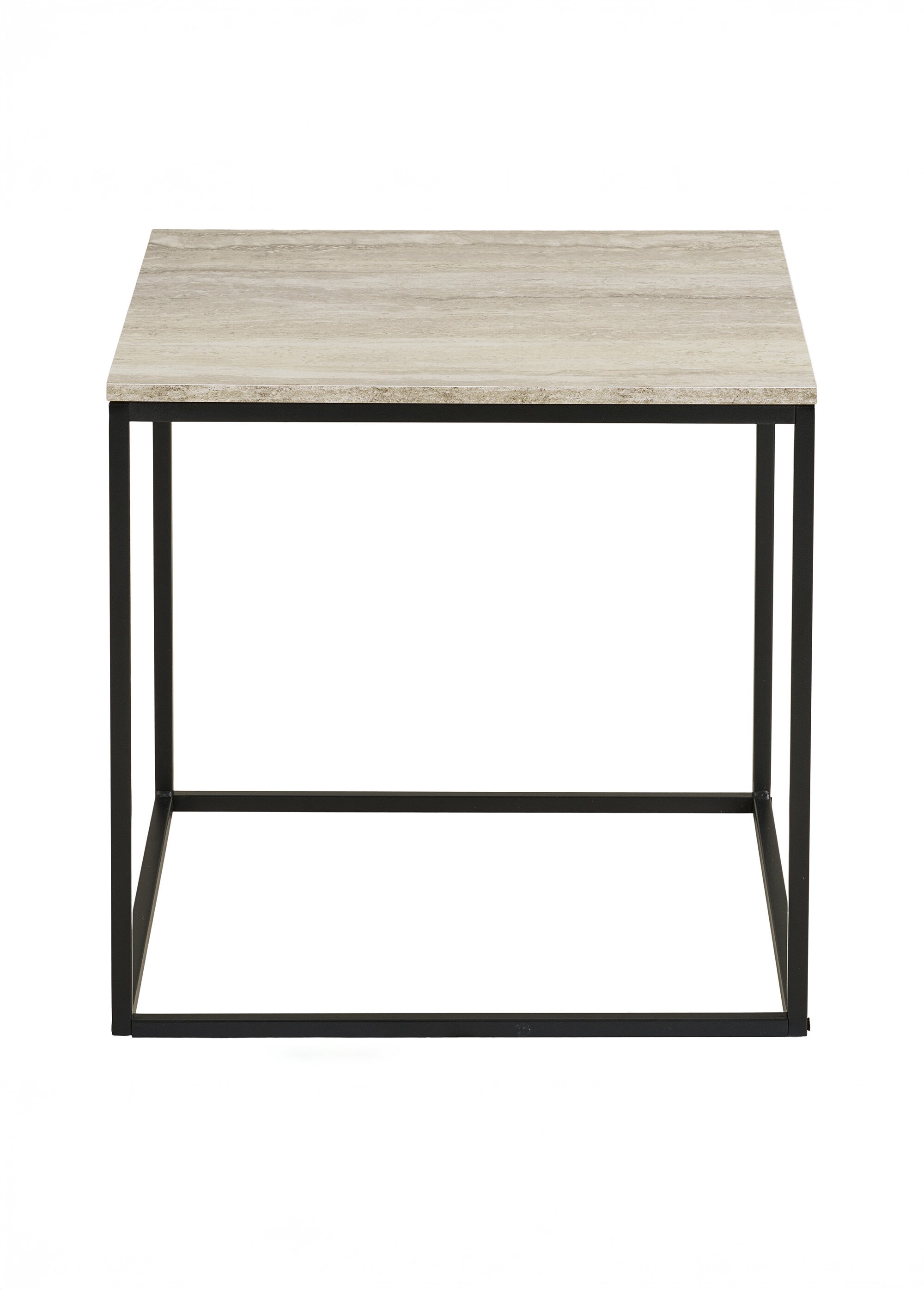 Table d'appoint acier, dessus travertin