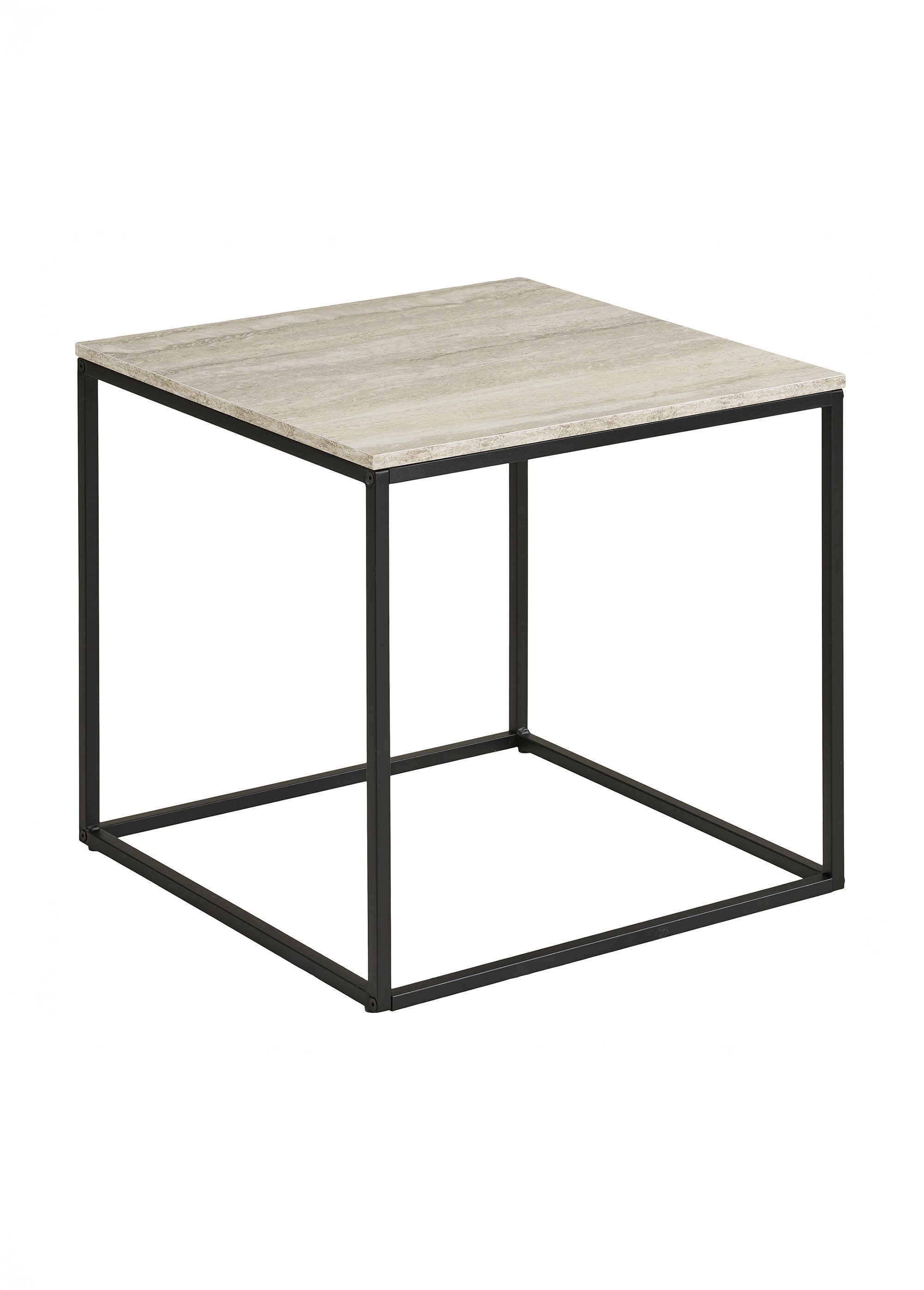 Table d'appoint acier, dessus travertin