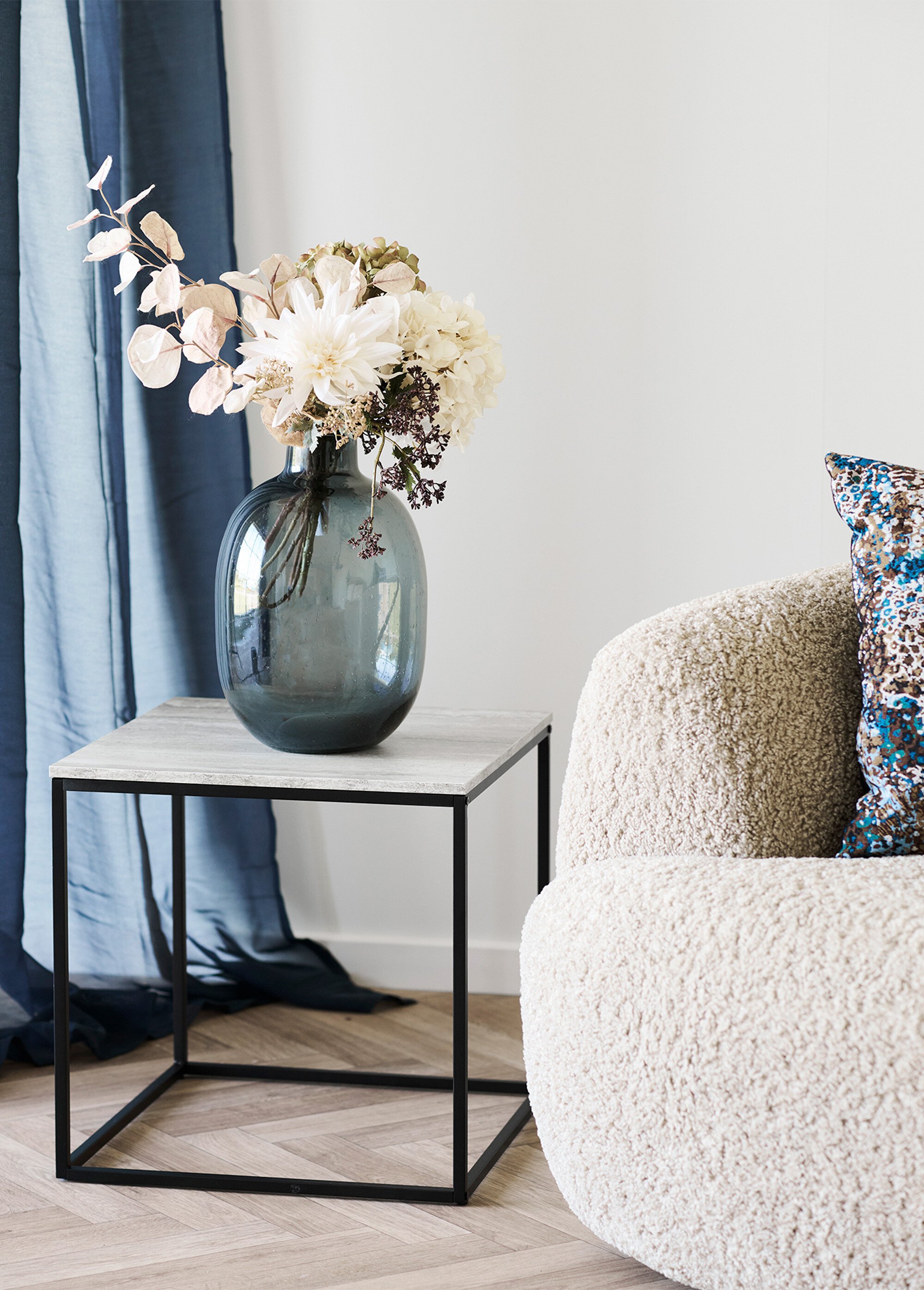 Table d'appoint acier, dessus travertin NOIR HN-2151402 SI1