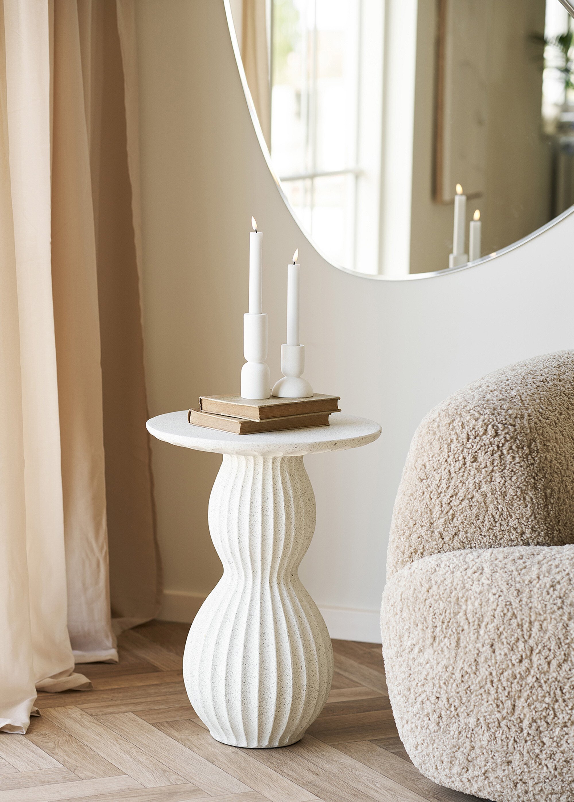 Table d'appoint rainurée, néo baroque BLANC HN-2151020 SI1