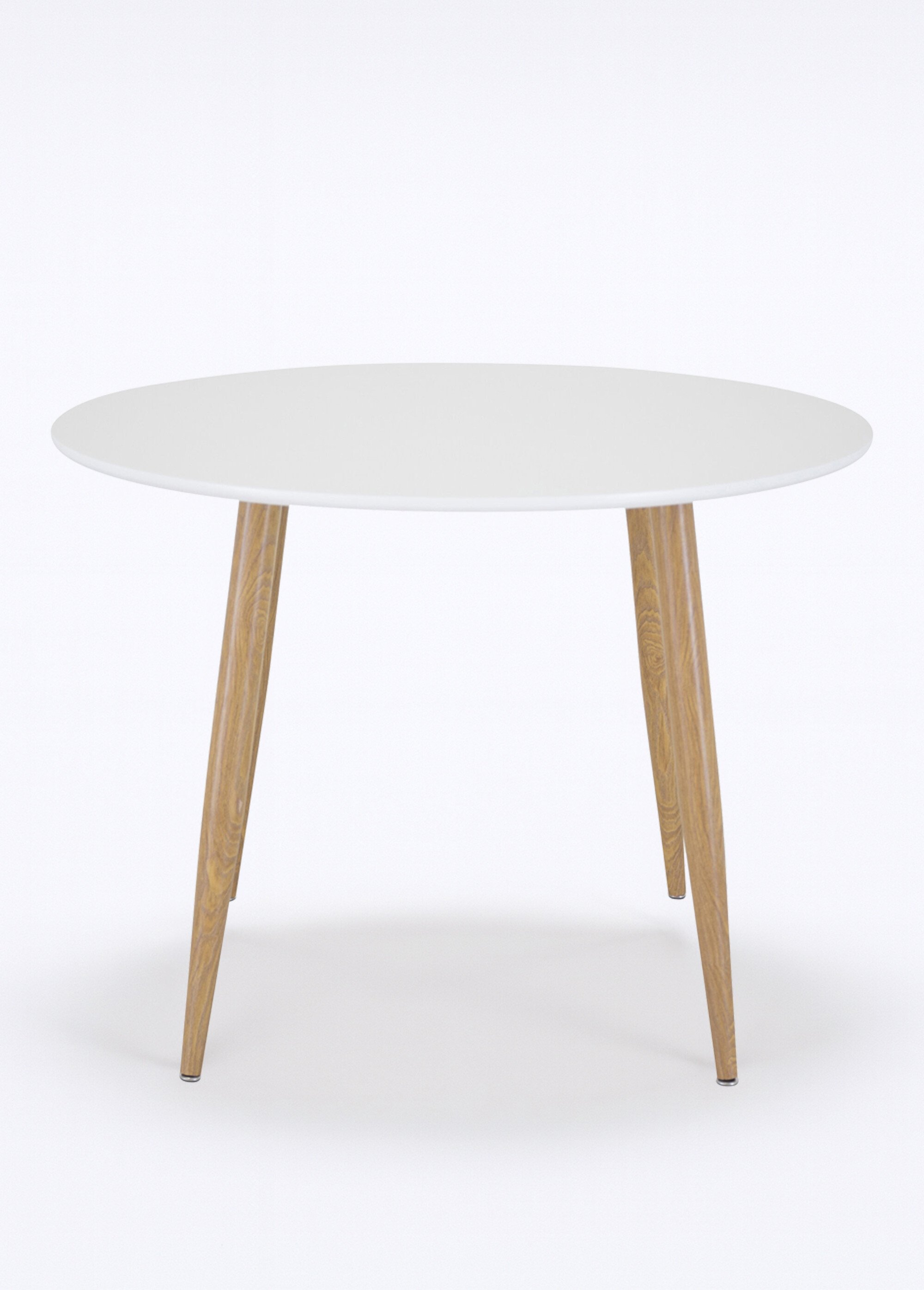 Table ronde, plateau fin et pieds compas BLANC VEN-27940-488 FA1