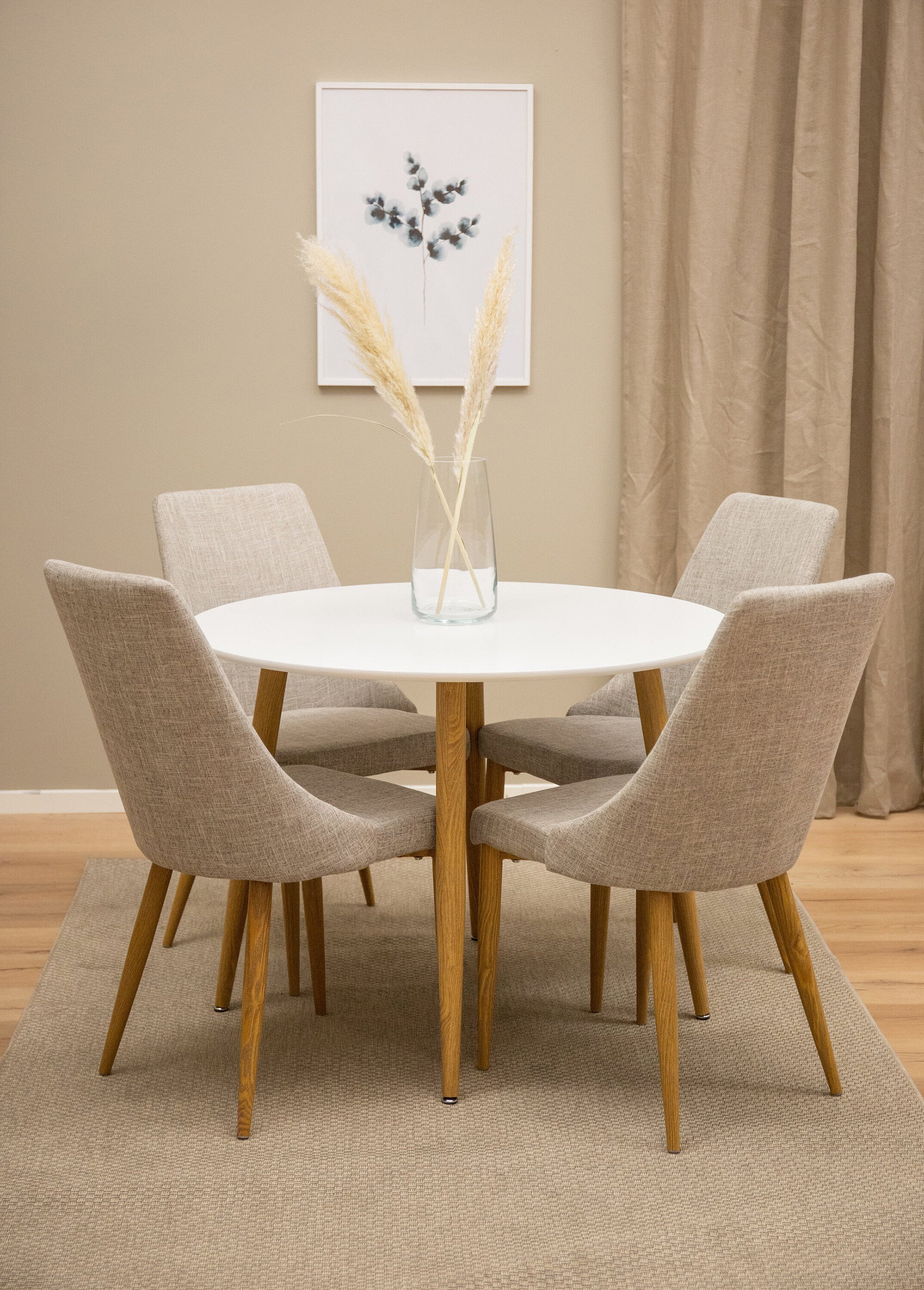 Table ronde, plateau fin et pieds compas BLANC VEN-27940-488 SI1