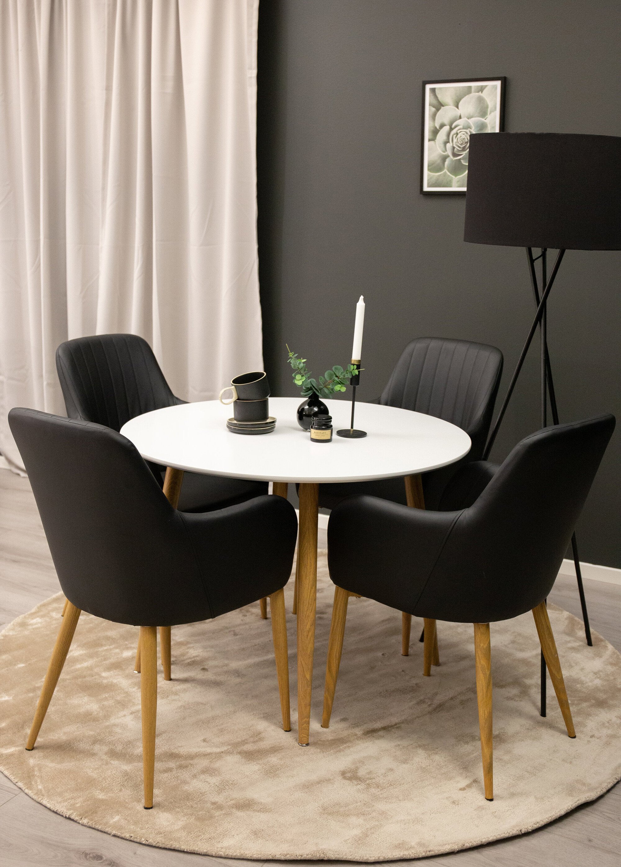 Table ronde, plateau fin et pieds compas BLANC VEN-27940-488 SI2