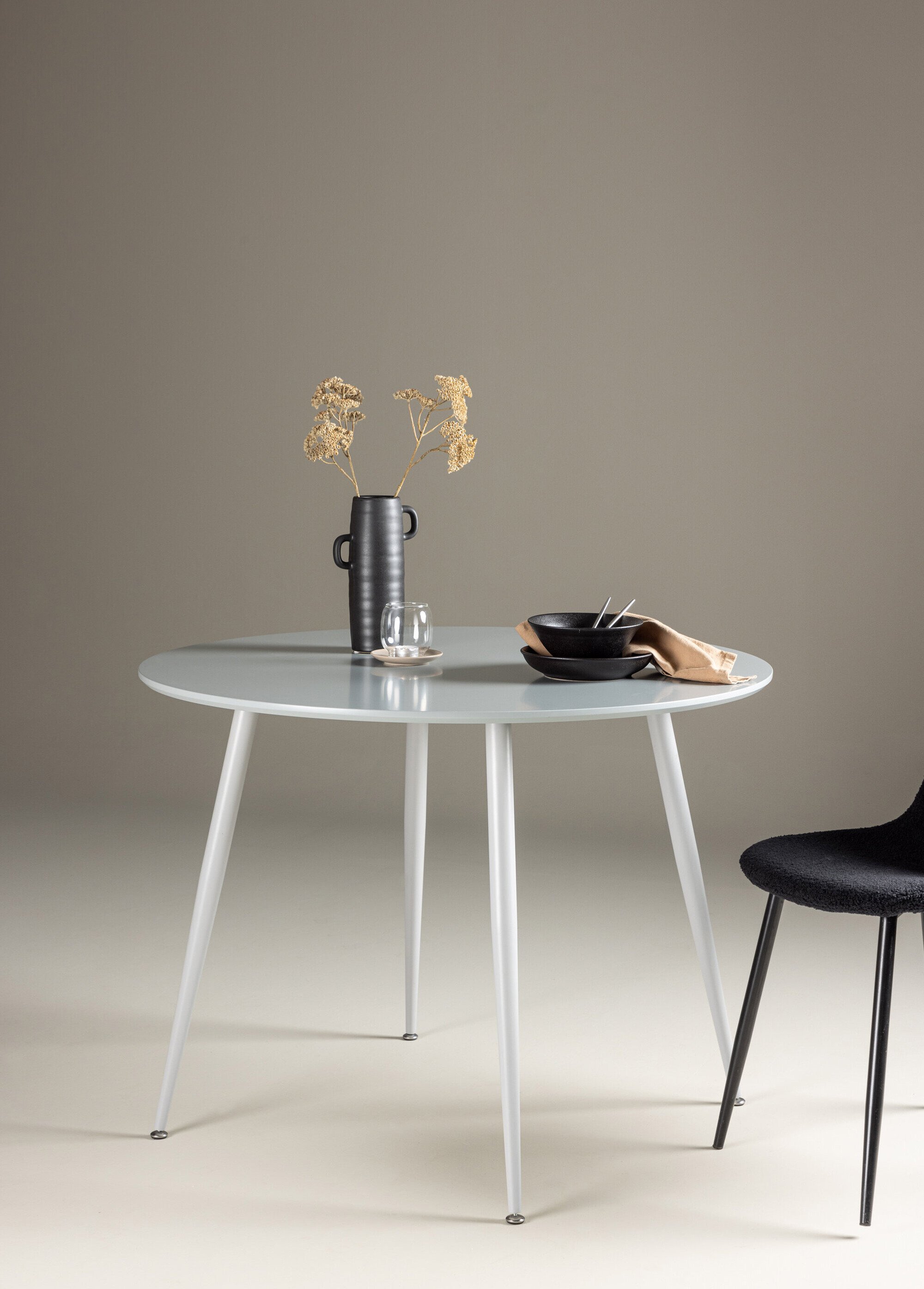 Table ronde, style épuré et pieds compas GRIS VEN-61100-165 SI1