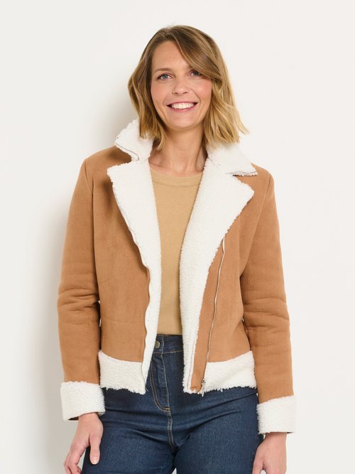 Veste zippée aviateur façon mouton retourné Femme Marron SJ-BOMBARDIER FA2