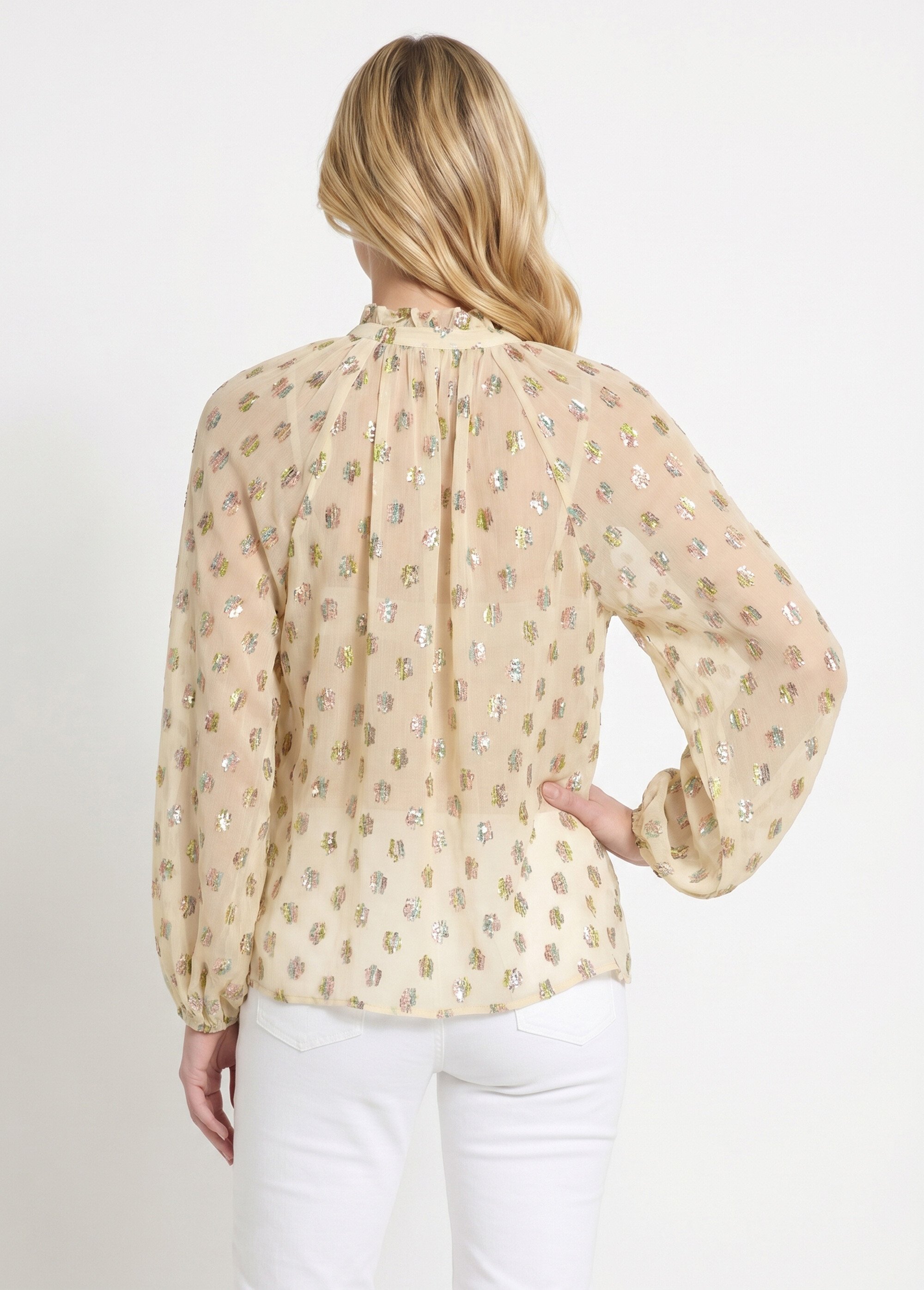Blouse voile motifs métallisés encolure V