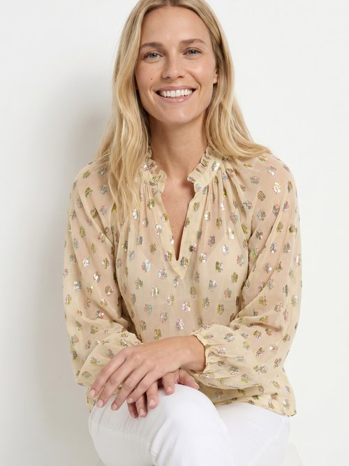 Blouse voile motifs métallisés encolure V Femme Beige ANG-SOUELLA MV1