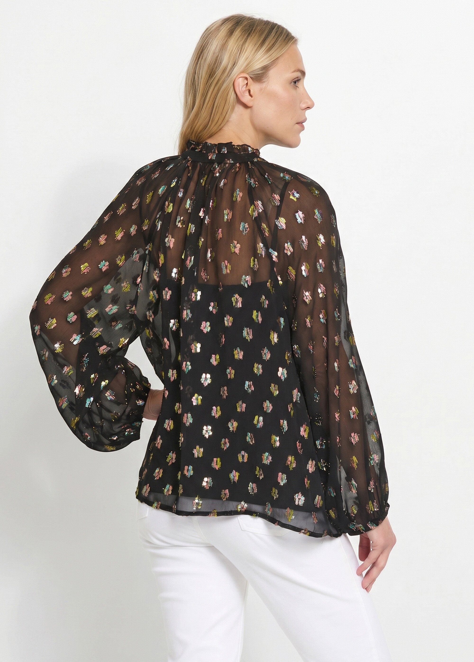 Blouse voile motifs métallisés encolure V Femme Noir ANG-SOUELLA DO1