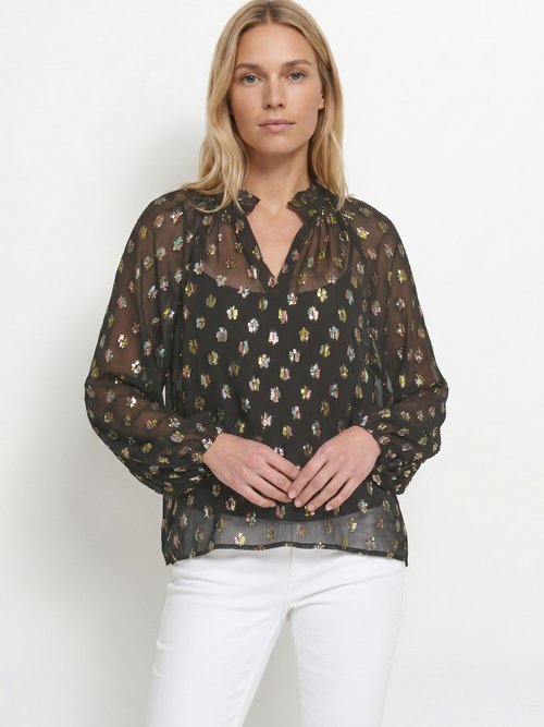 Blouse voile motifs métallisés encolure V Femme Noir ANG-SOUELLA FA1