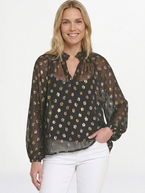 Blouse voile motifs métallisés encolure V Femme Noir ANG-SOUELLA MV1