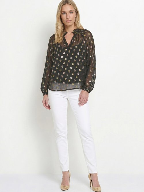 Blouse voile motifs métallisés encolure V Femme Noir ANG-SOUELLA SI1