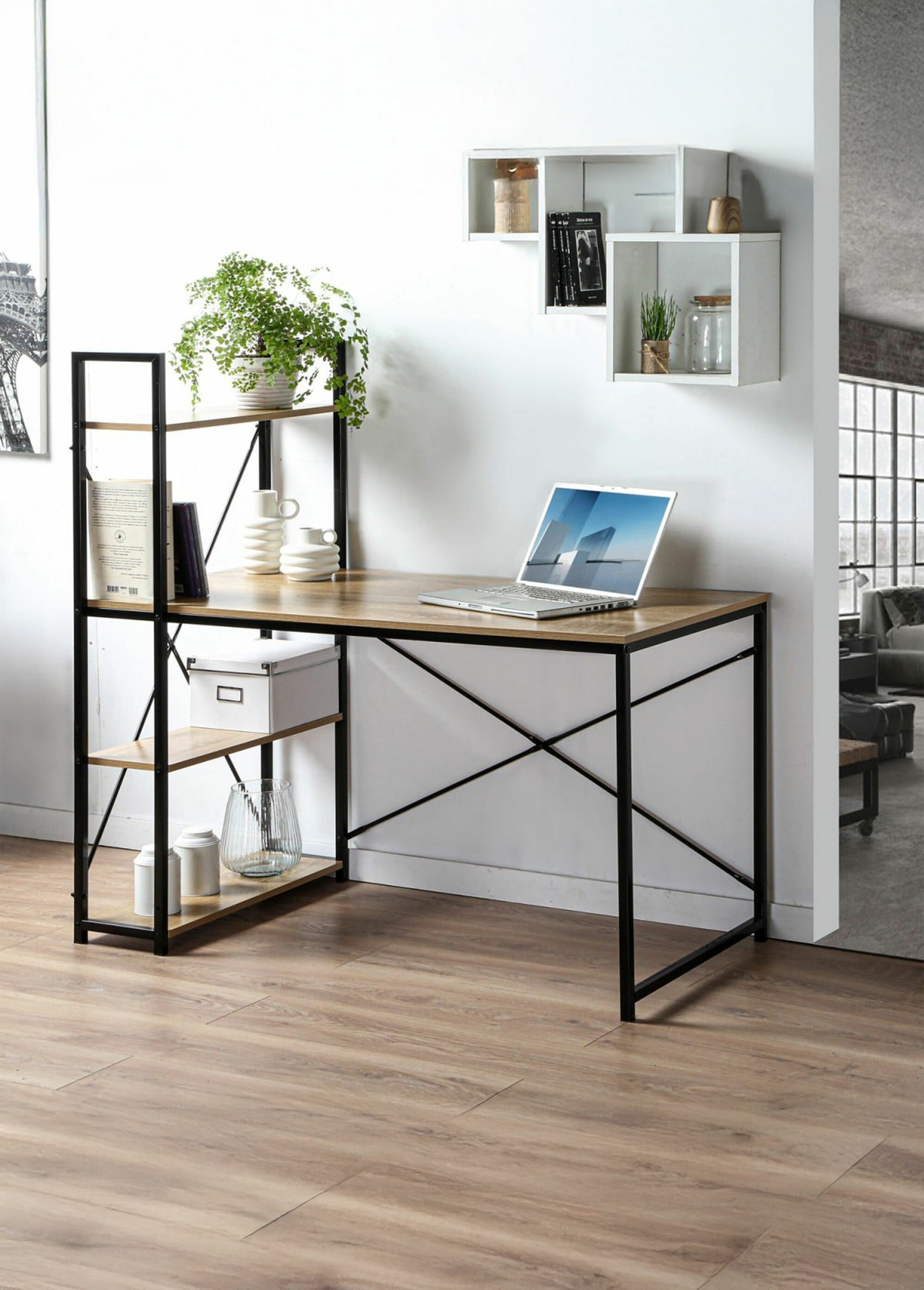 Bureau industriel métal et décor bois MARRON CAL-11572133 SI1