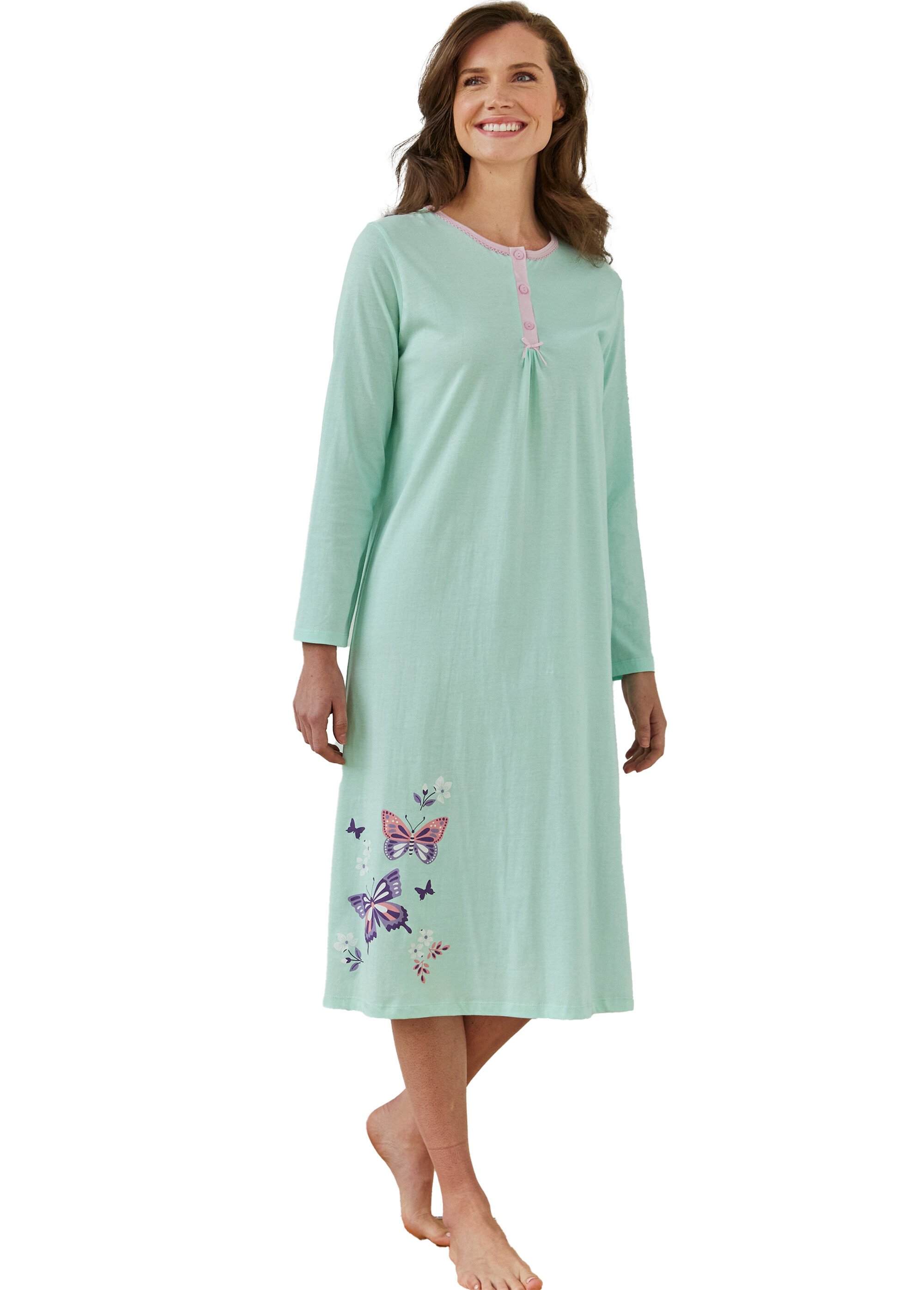 Chemise de nuit mi-longue manches longues