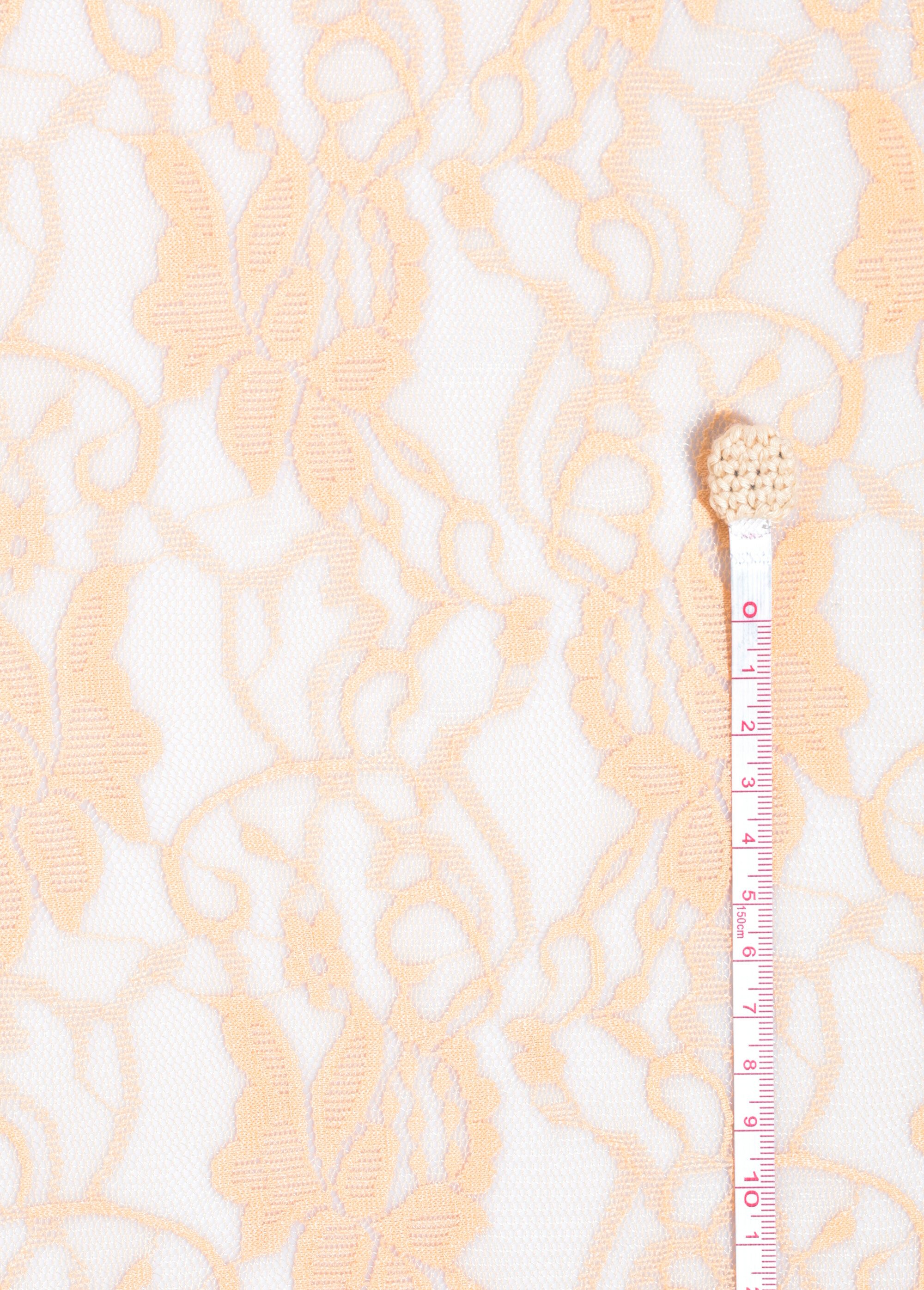 Coupon tissu broderie fleurs et tulle 3O ORANGE COT146842 DE1