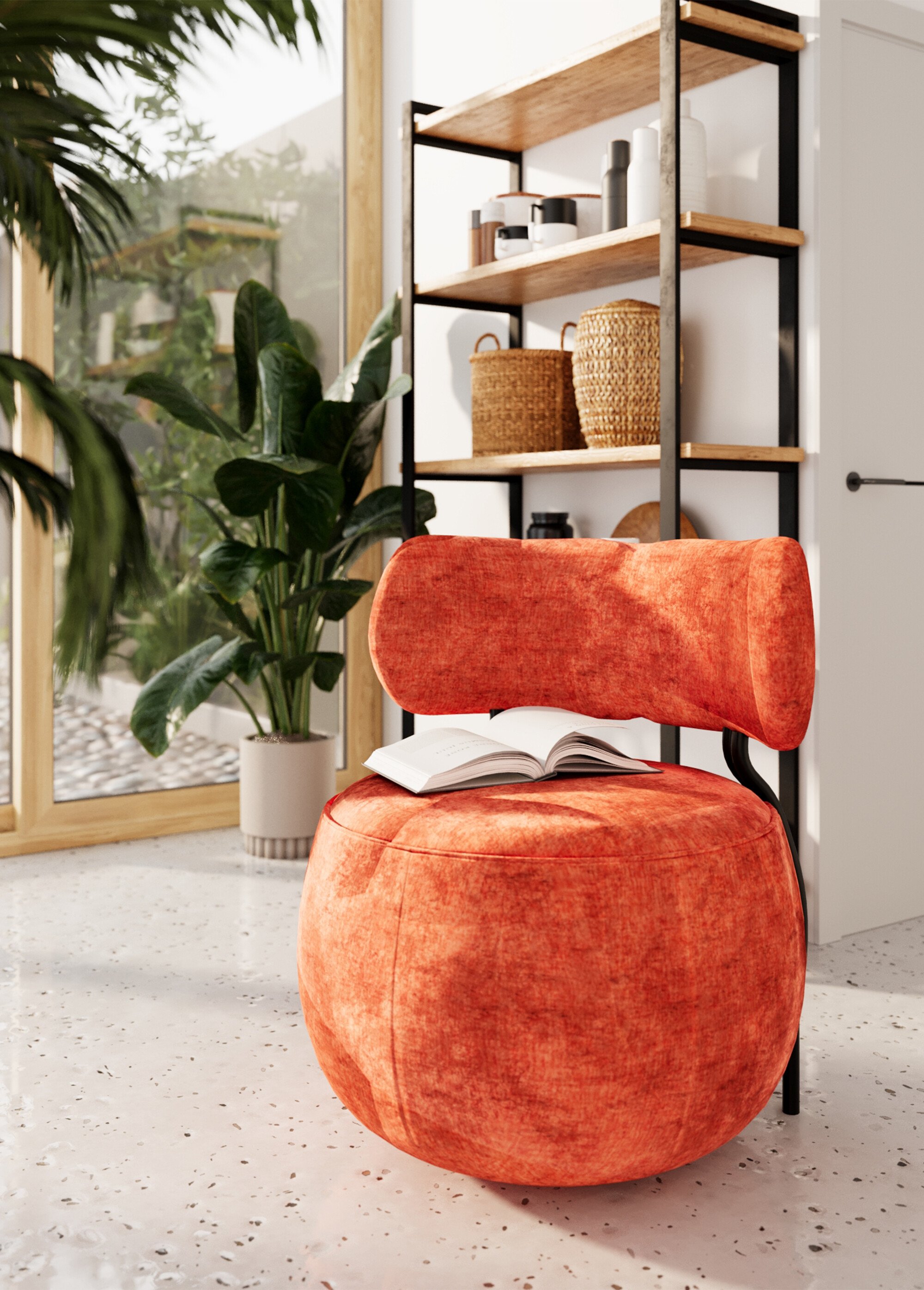 Fauteuil arrondi avec dossier et assise basse MARRON POT-MIA SF1