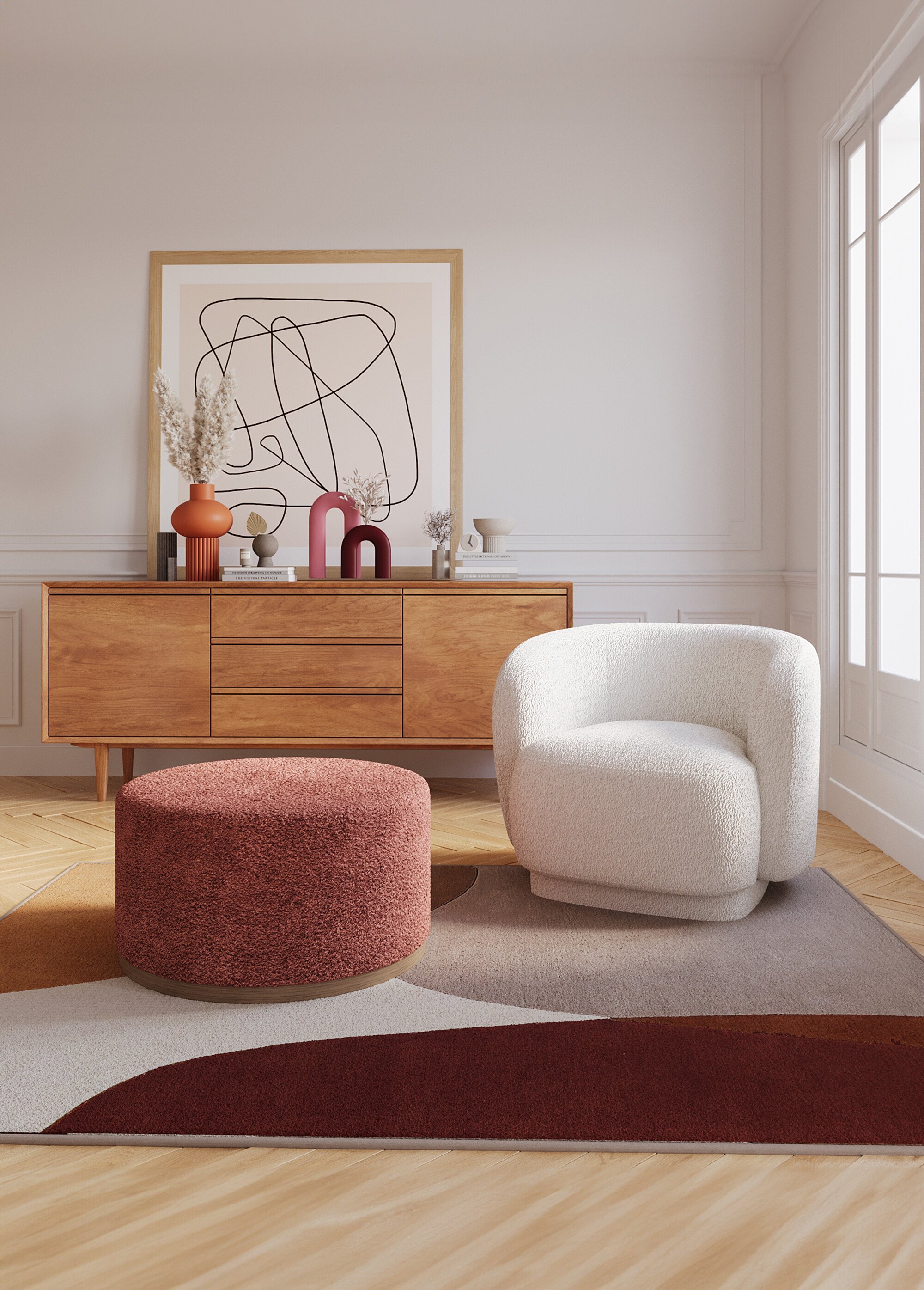 Fauteuil vintage confortable en tissu BLANC POT-VICTORIA SF1