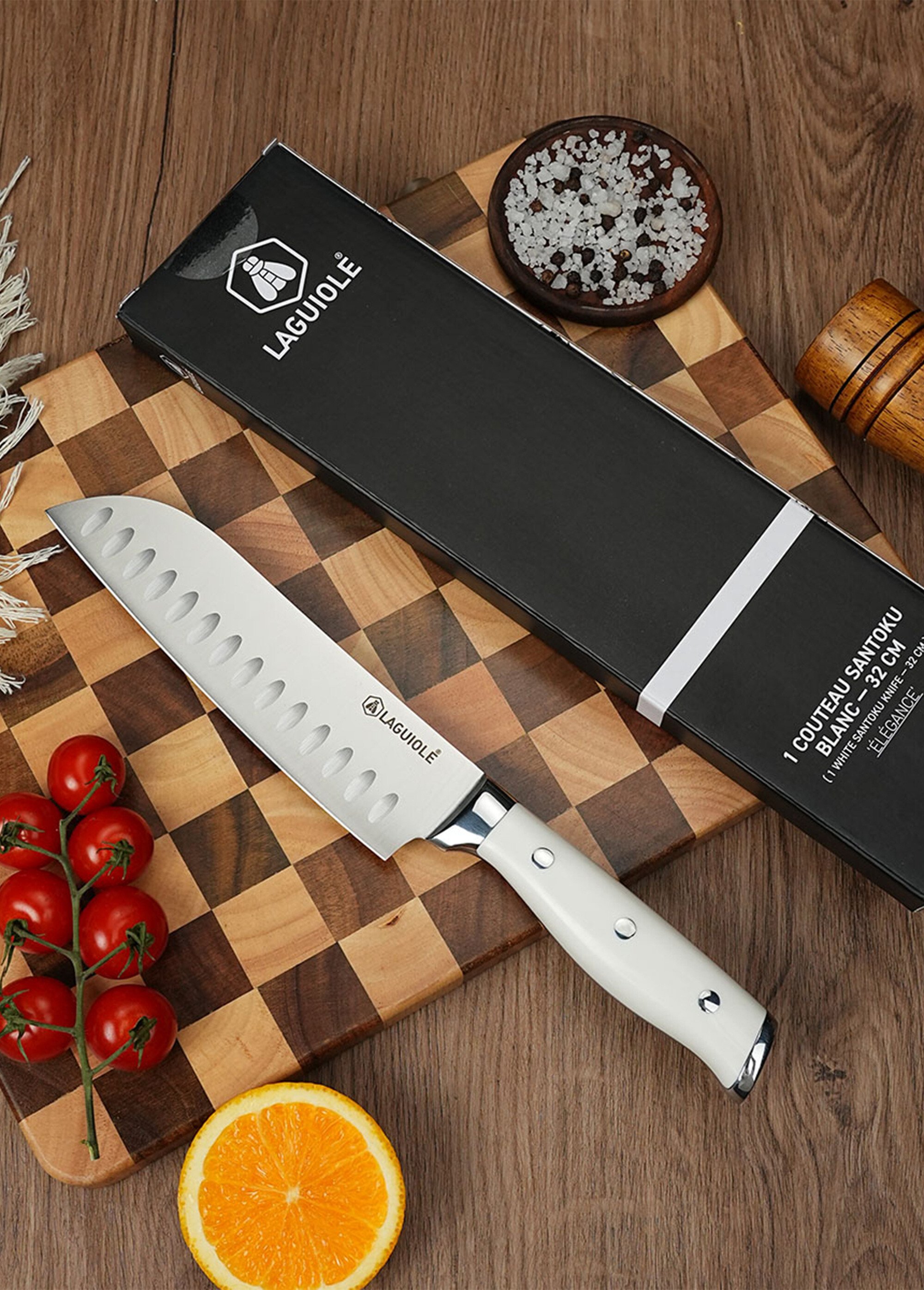 Grand couteau Santoku lame forgée, Elégance Blanc 9171925 SI1
