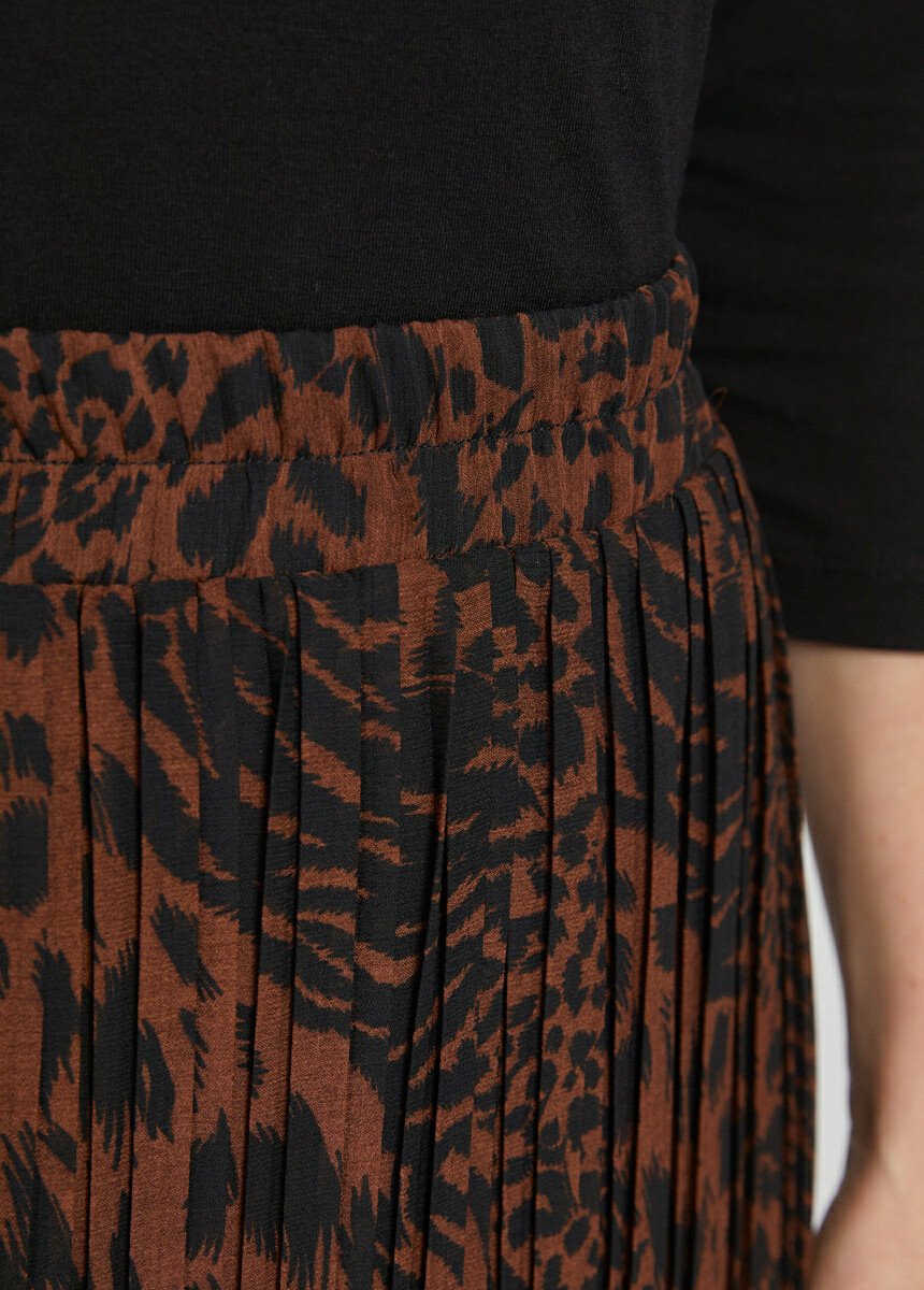 Jupe mi-longue voile plissé imprimé Femme Marron LAIZE DE1