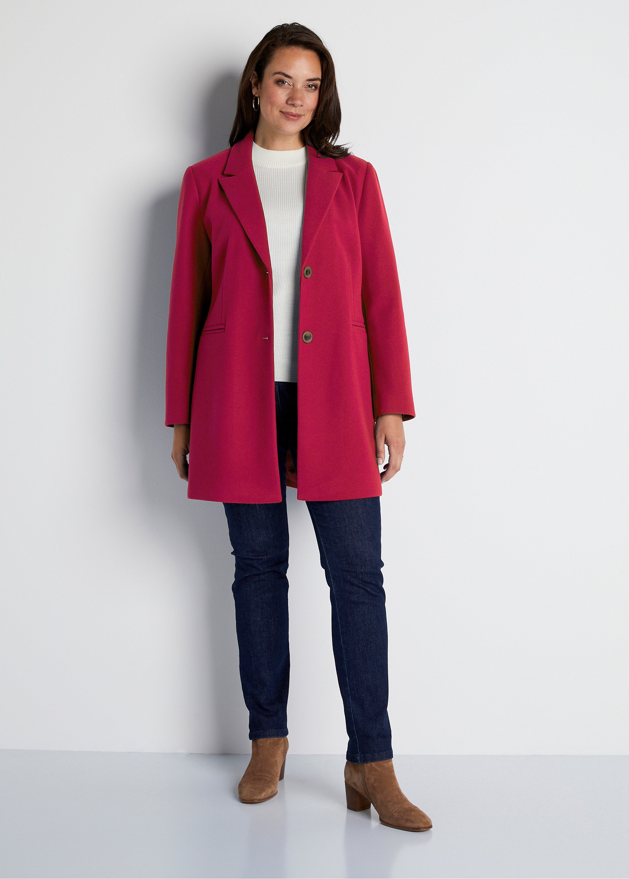 Manteau col tailleur aspect lainage Femme Grande Taille Rouge TALENCE FA2