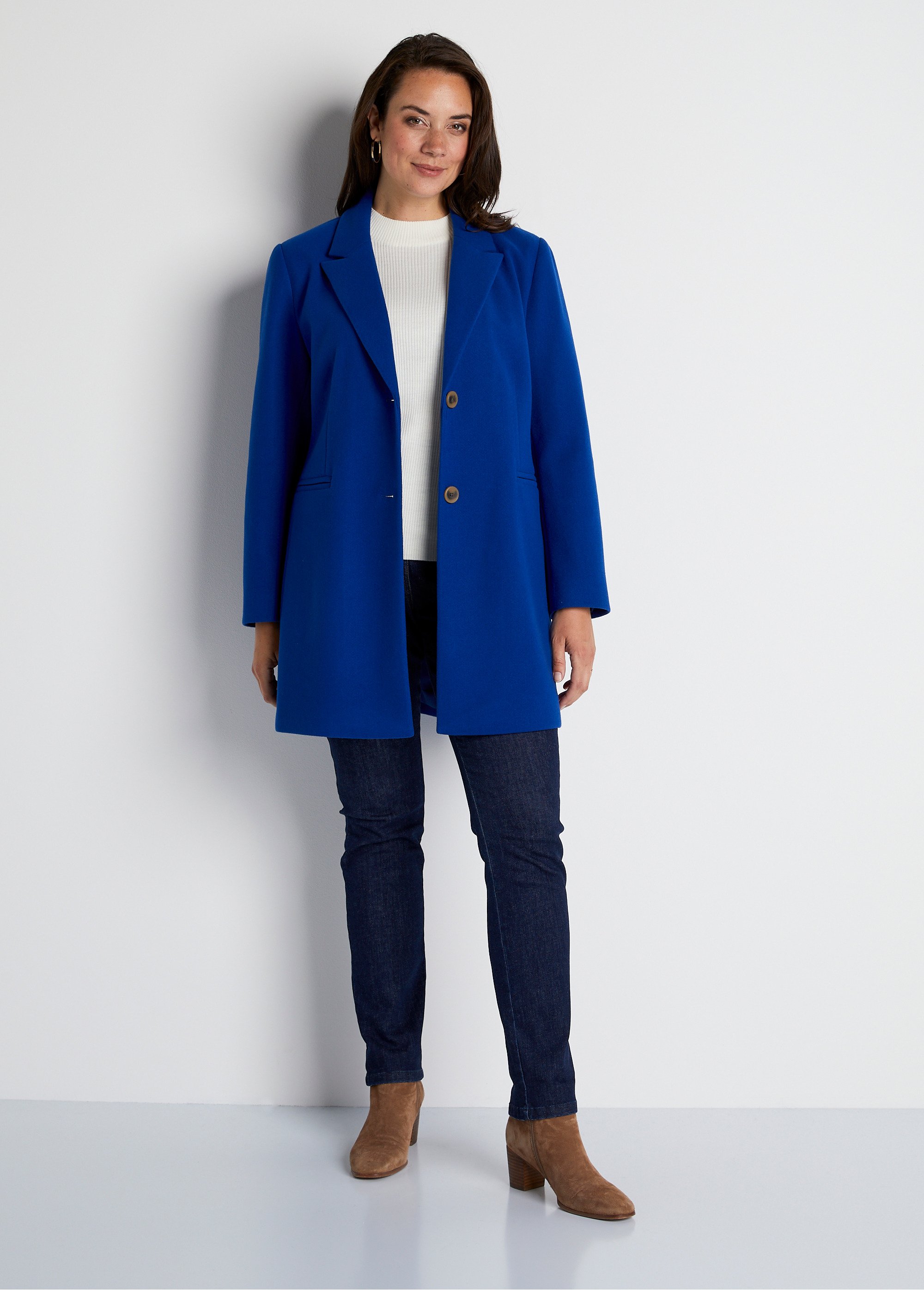 Manteau col tailleur aspect lainage Femme Grande Taille Bleu TALENCE FA2