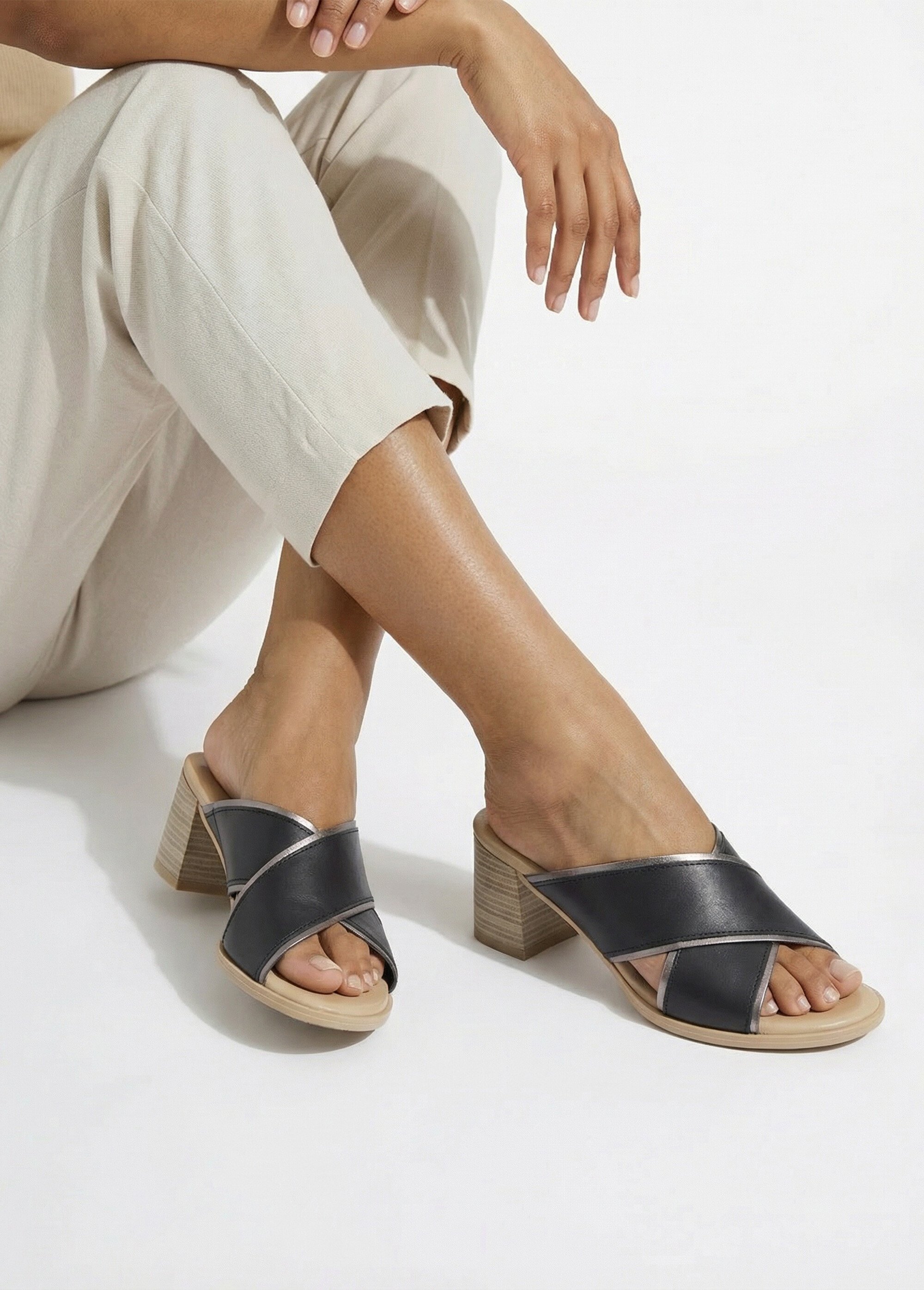 Mules brides croisées talon effet bois Femme Noir OGENIE SI1