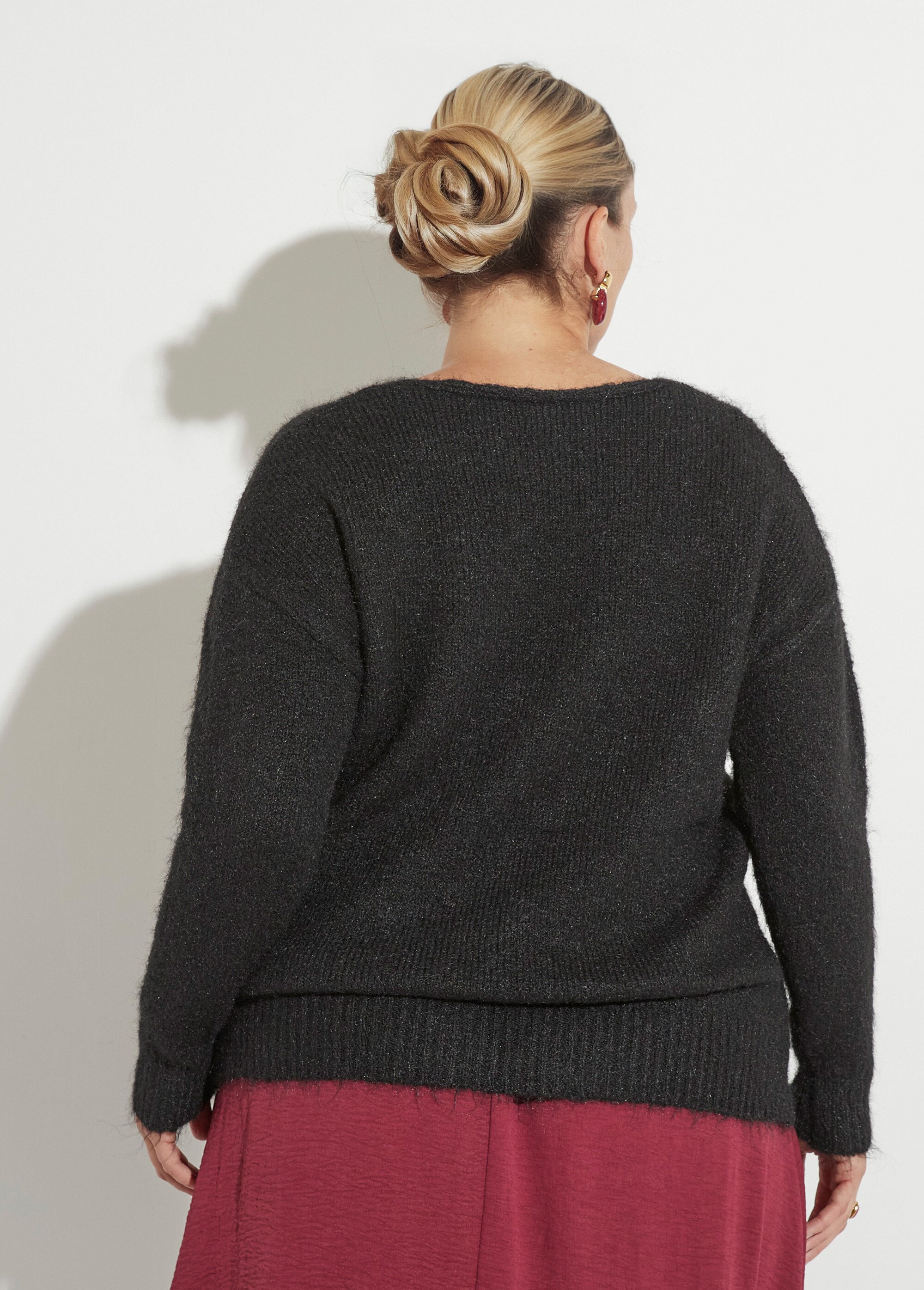 Pull col V fin et chaud avec laine Femme Grande Taille Noir CHY-AE3670 DO1