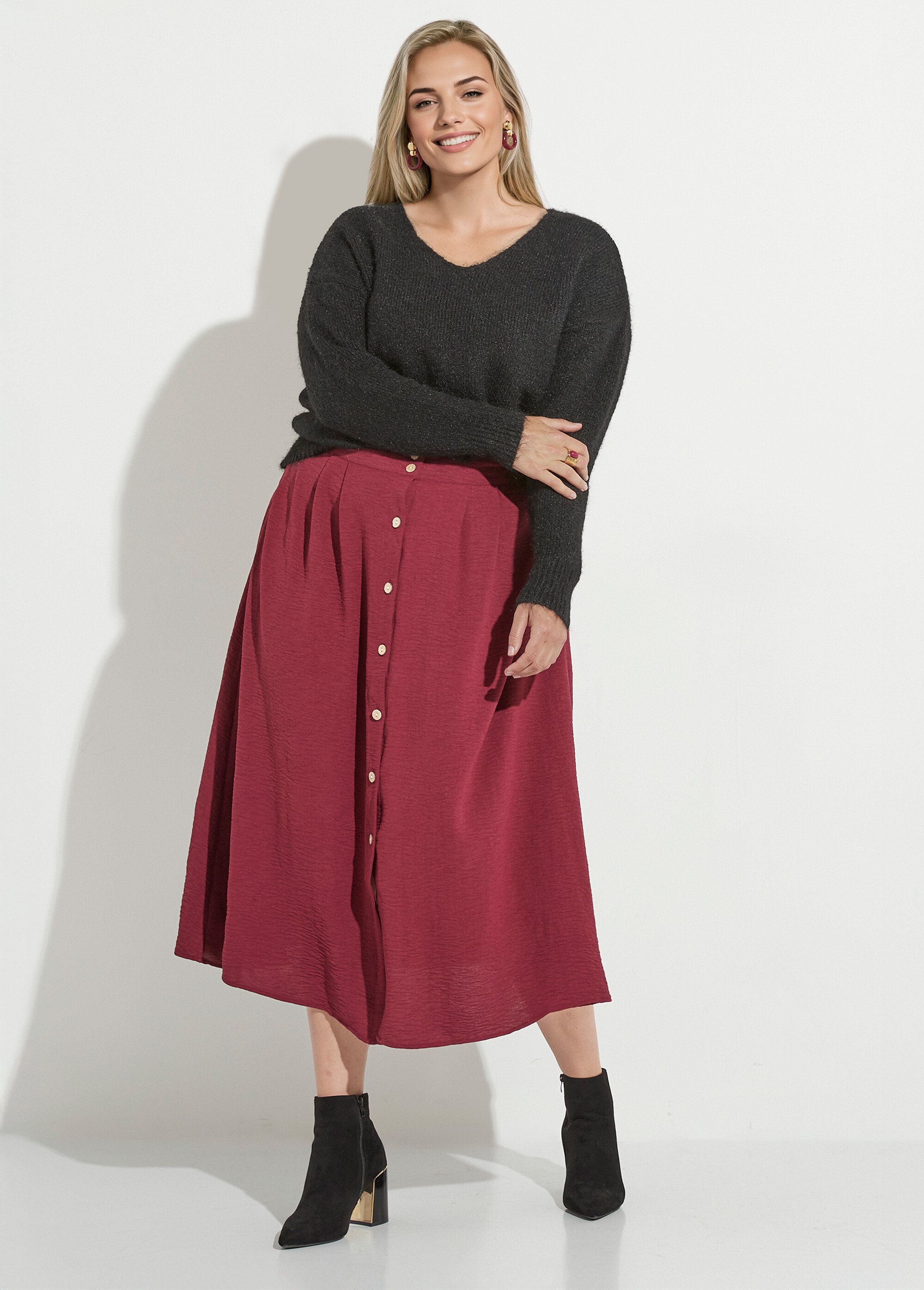 Pull col V fin et chaud avec laine Femme Grande Taille Noir CHY-AE3670 SF1