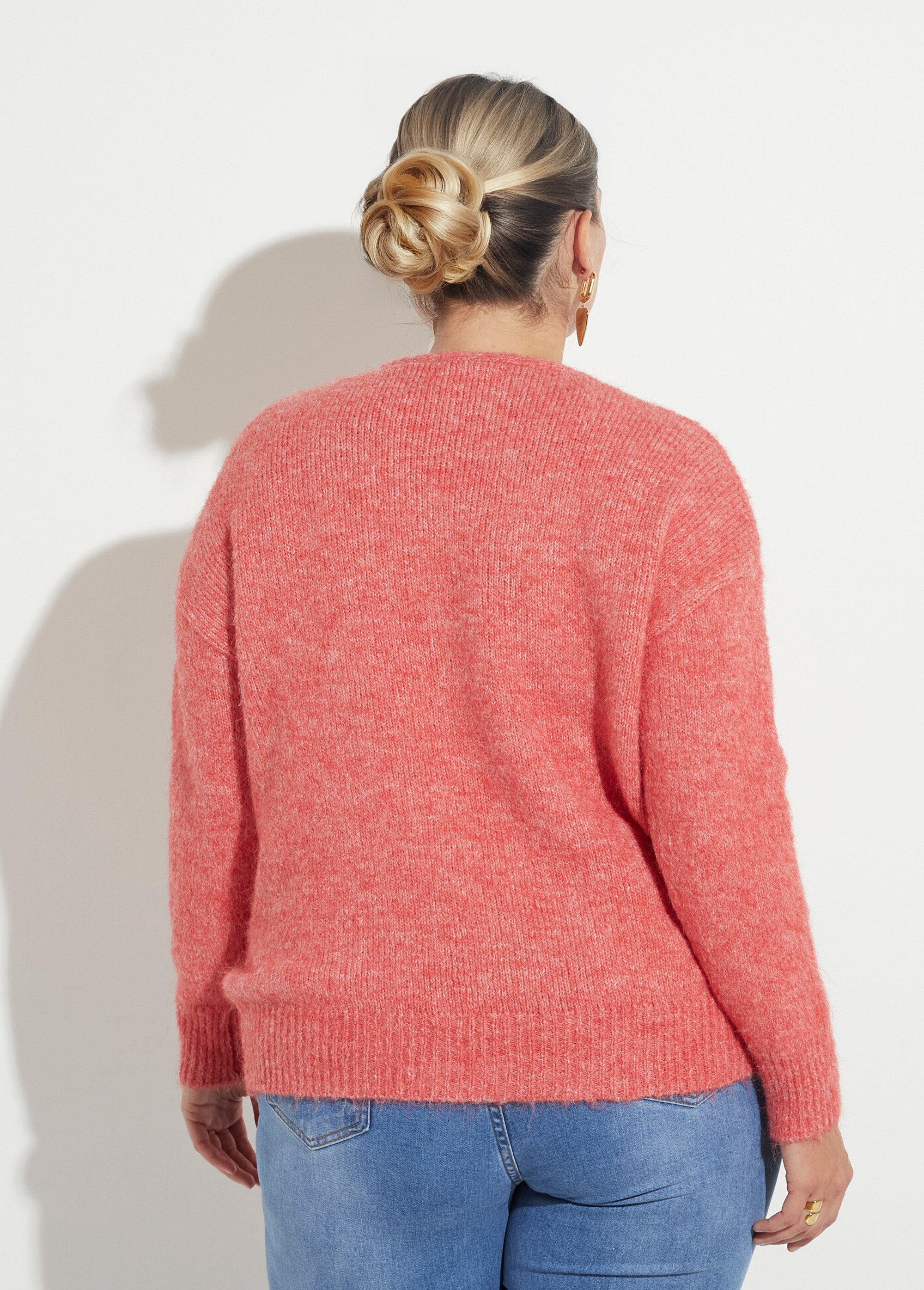 Pull col V fin et chaud avec laine Femme Grande Taille Rose CHY-AE3670 DO1
