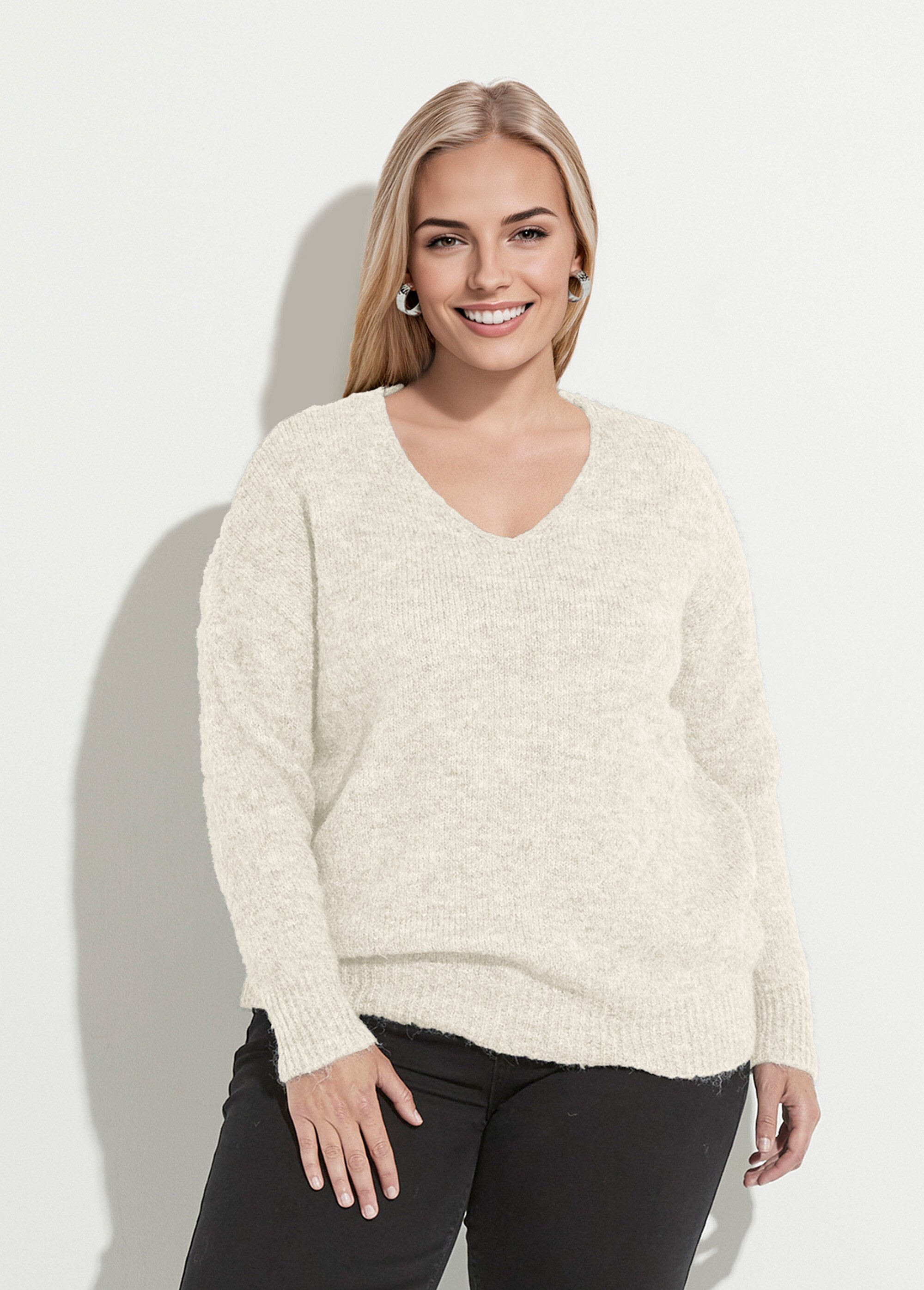 Pull col V fin et chaud avec laine