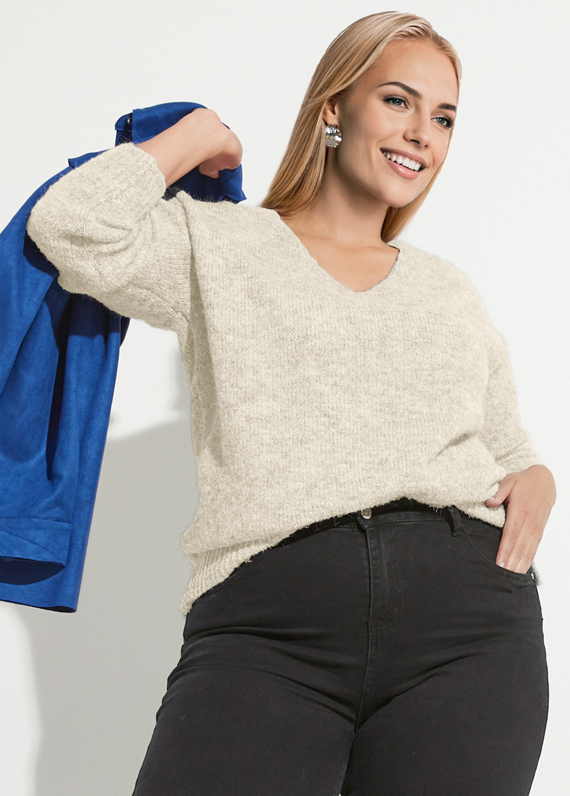 Pull col V fin et chaud avec laine