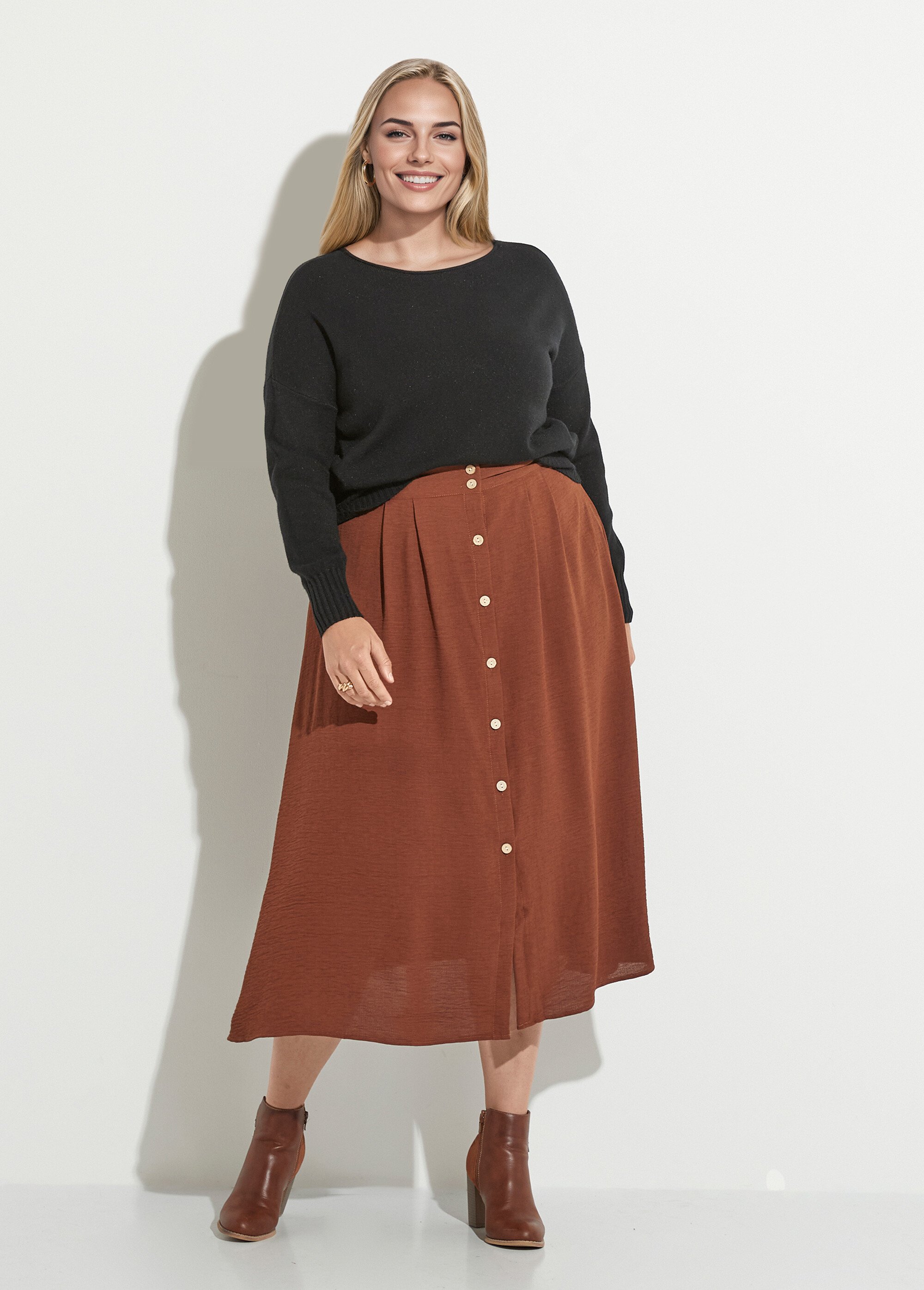 Pull encolure bateau avec bords côtelés Femme Grande Taille Noir CHY-2262 SF1