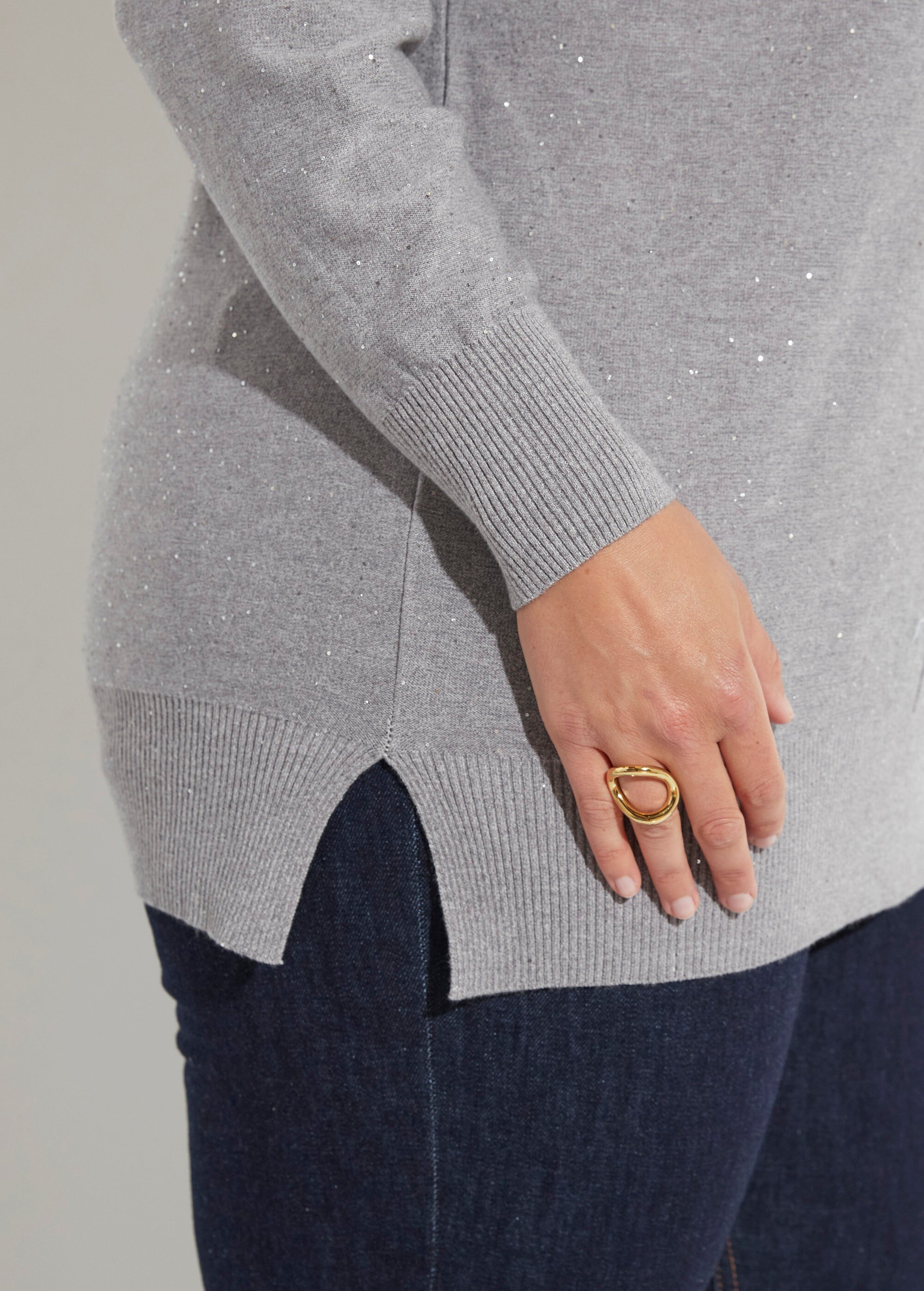 Pull maille fine jauge avec mini sequins Femme Grande Taille Gris CHY-2266 DE2