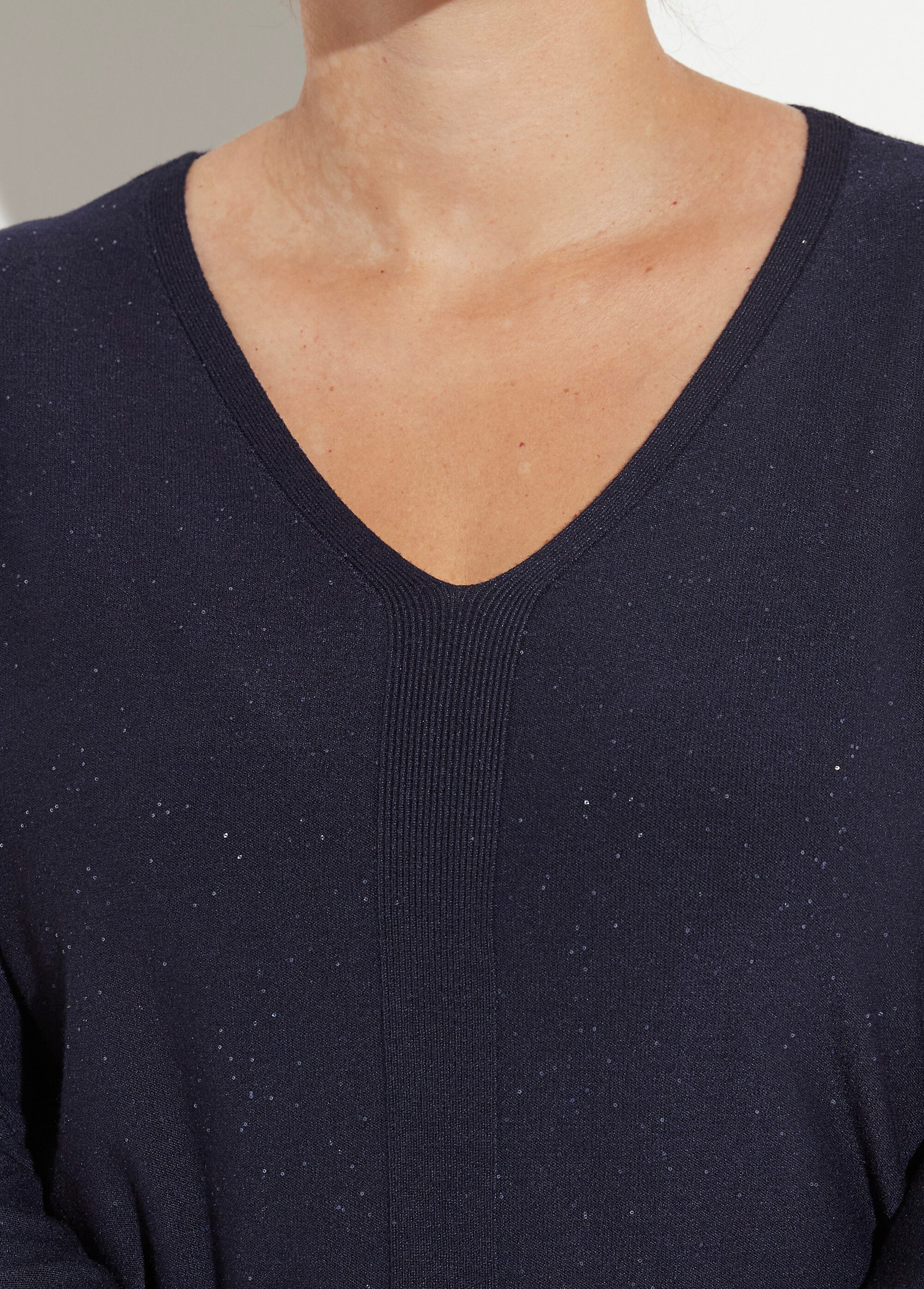 Pull maille fine jauge avec mini sequins Femme Grande Taille Bleu CHY-2266 DE1