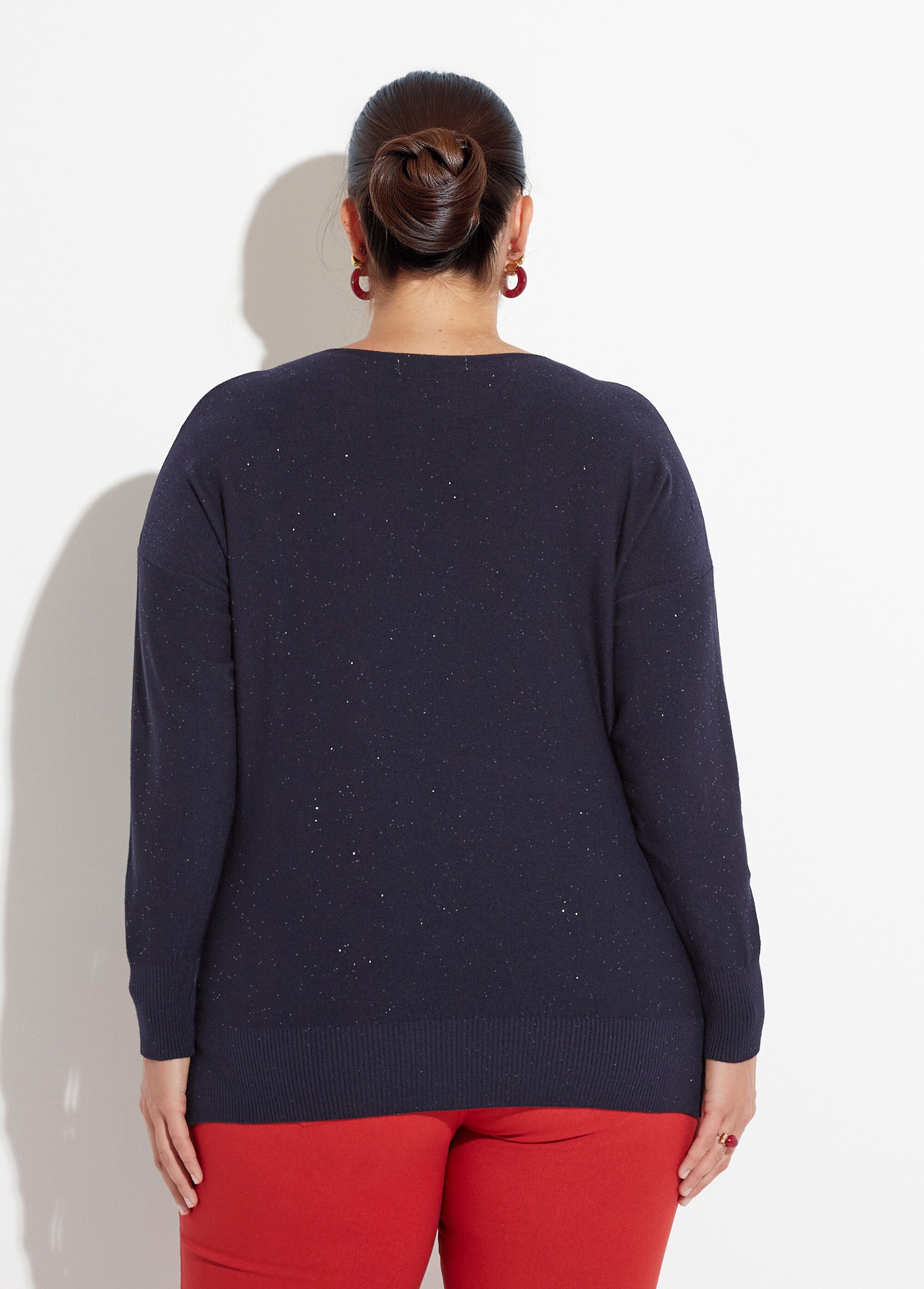 Pull maille fine jauge avec mini sequins Femme Grande Taille Bleu CHY-2266 DO1