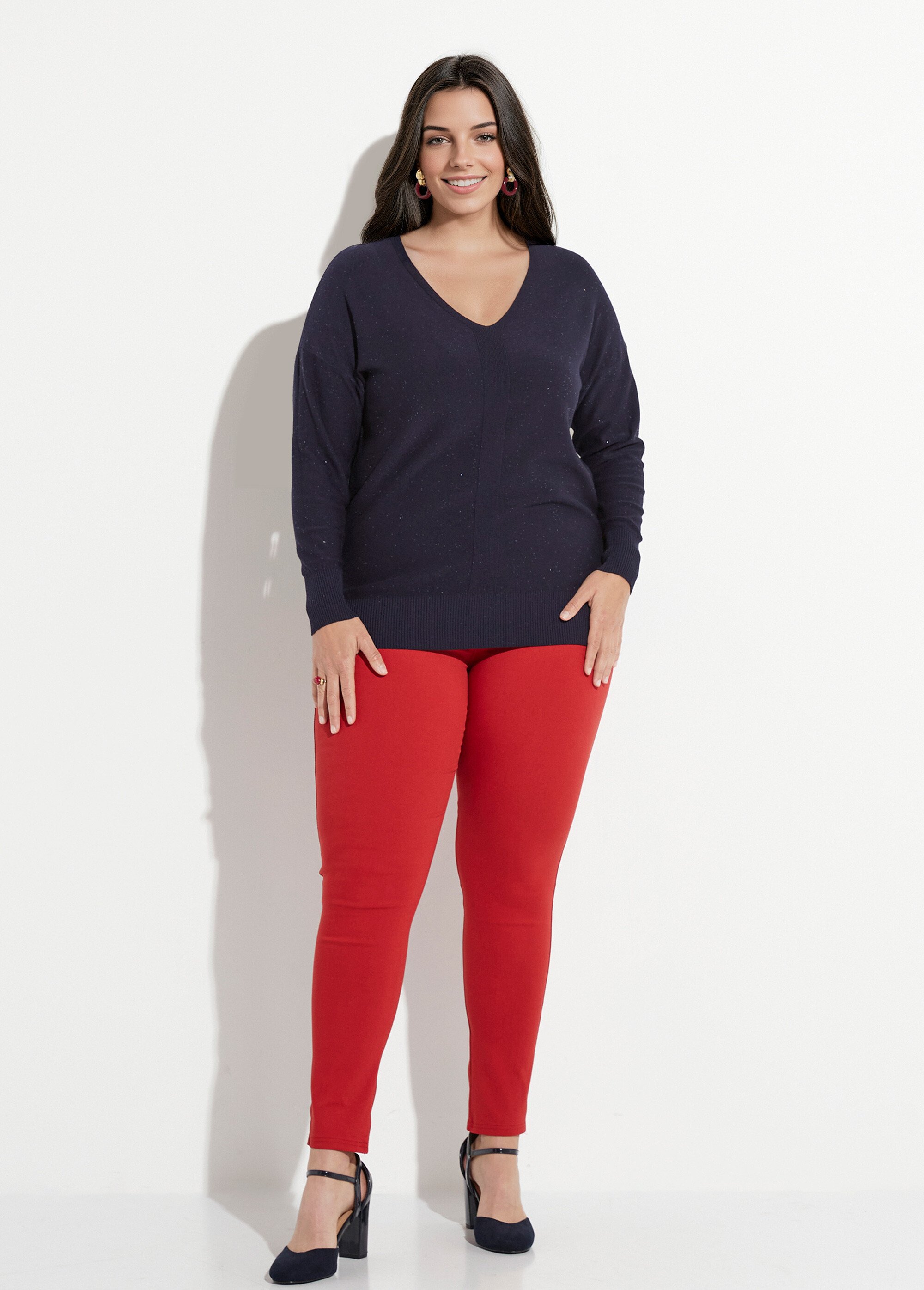 Pull maille fine jauge avec mini sequins Femme Grande Taille Bleu CHY-2266 SF1