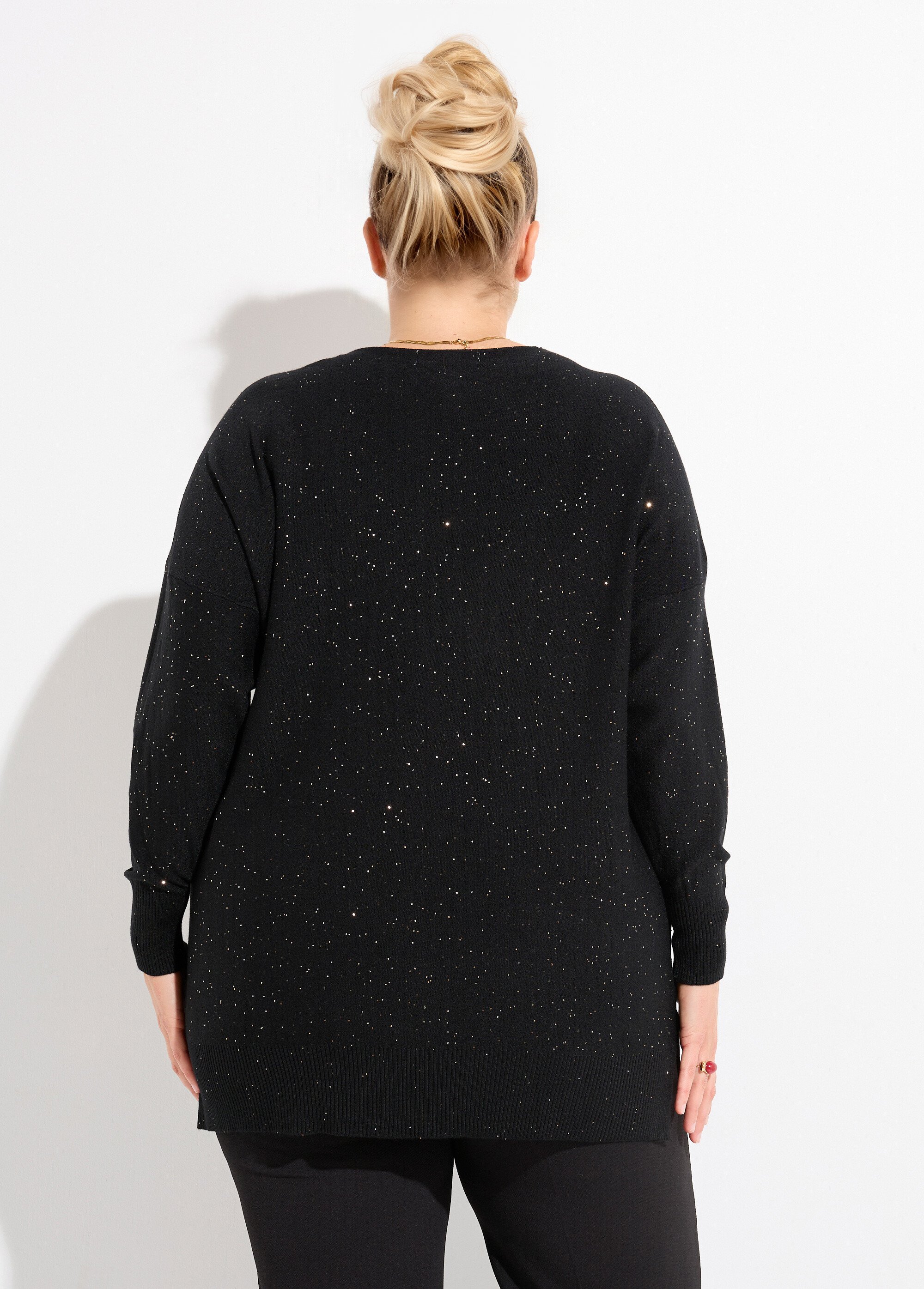 Pull maille fine jauge avec mini sequins Femme Grande Taille Noir CHY-2266 DO1
