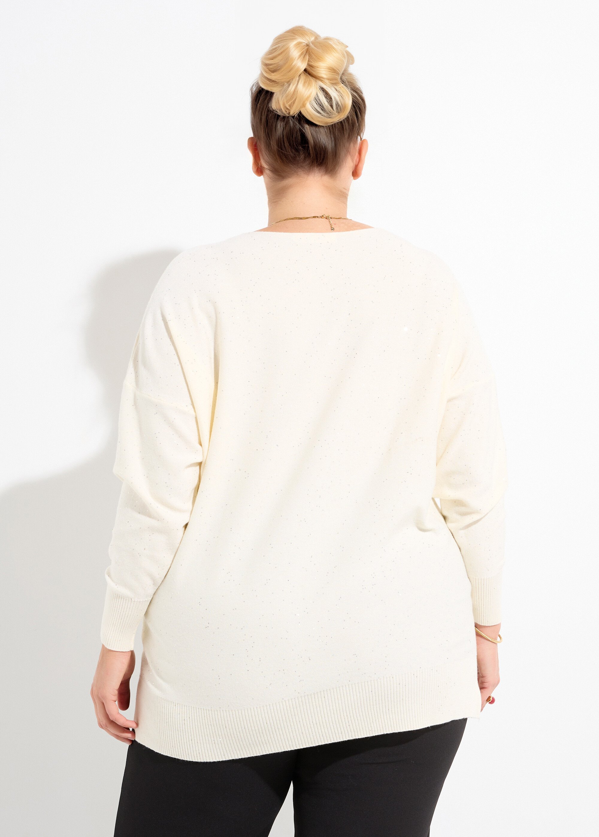 Pull maille fine jauge avec mini sequins Femme Grande Taille Beige CHY-2266 DO1