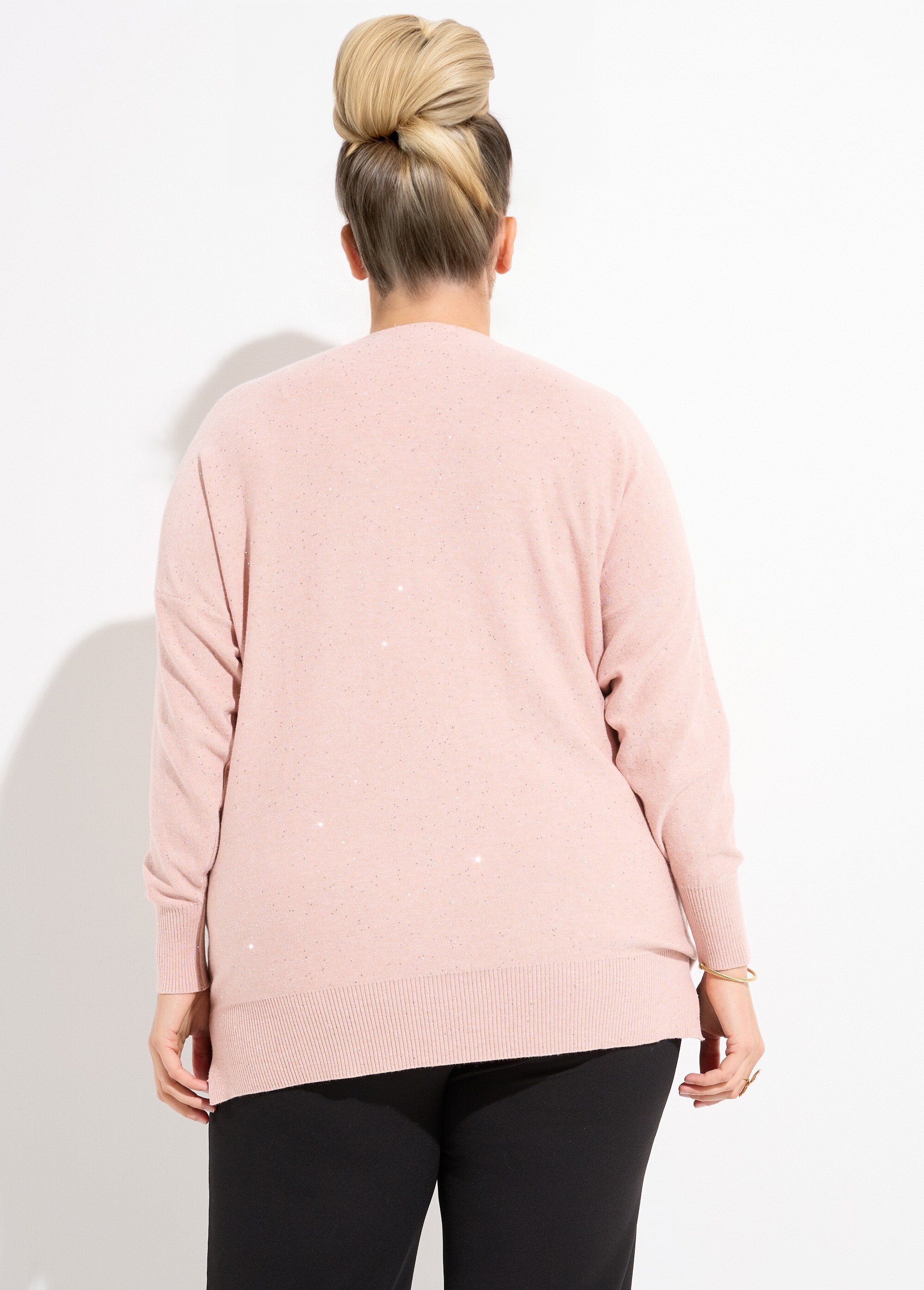 Pull maille fine jauge avec mini sequins Femme Grande Taille ROSE CLAIR CHY-2266 DO1