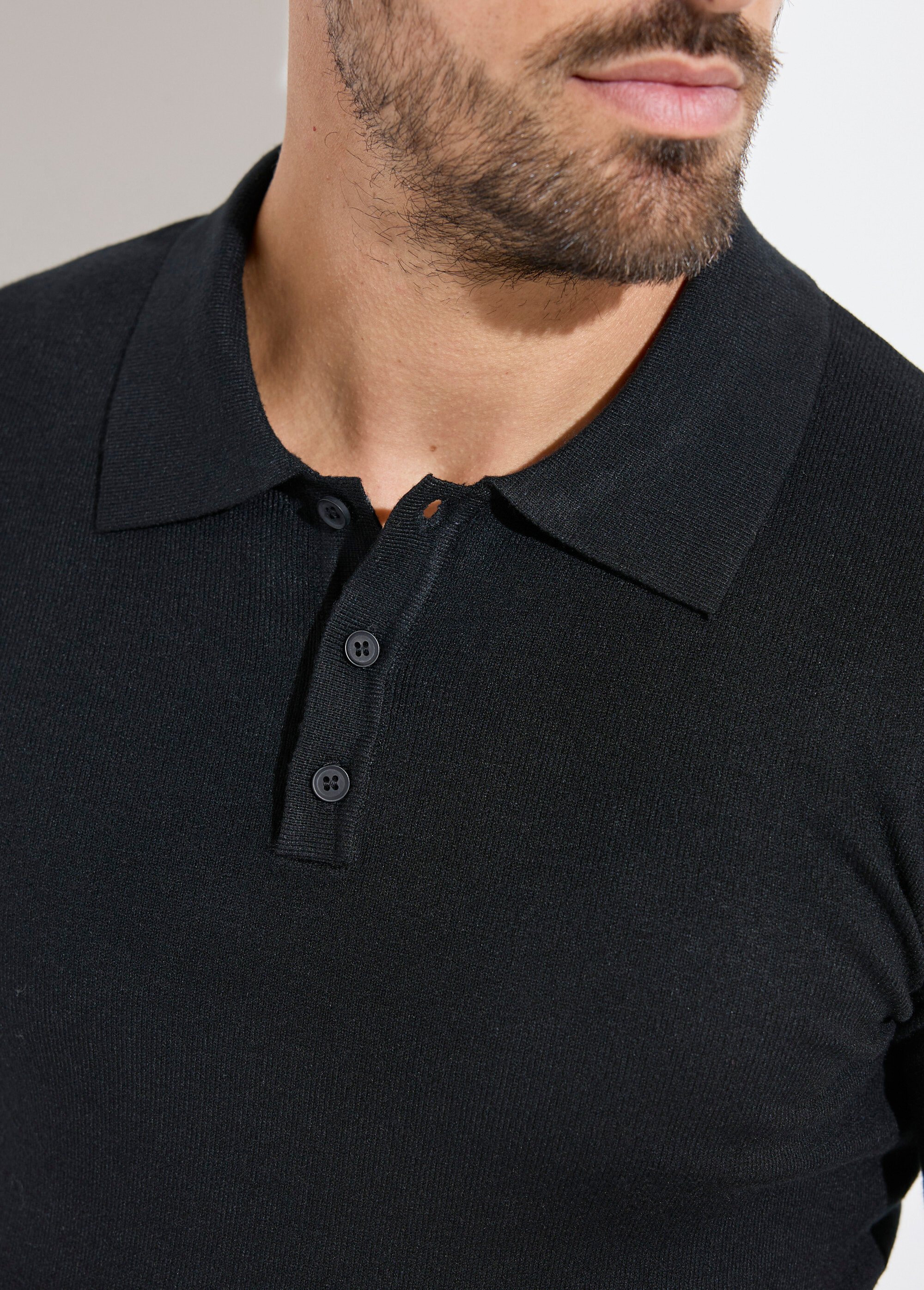 Pull coupe ajusté fine jauge col polo Homme Noir MENCHL9499 DE1