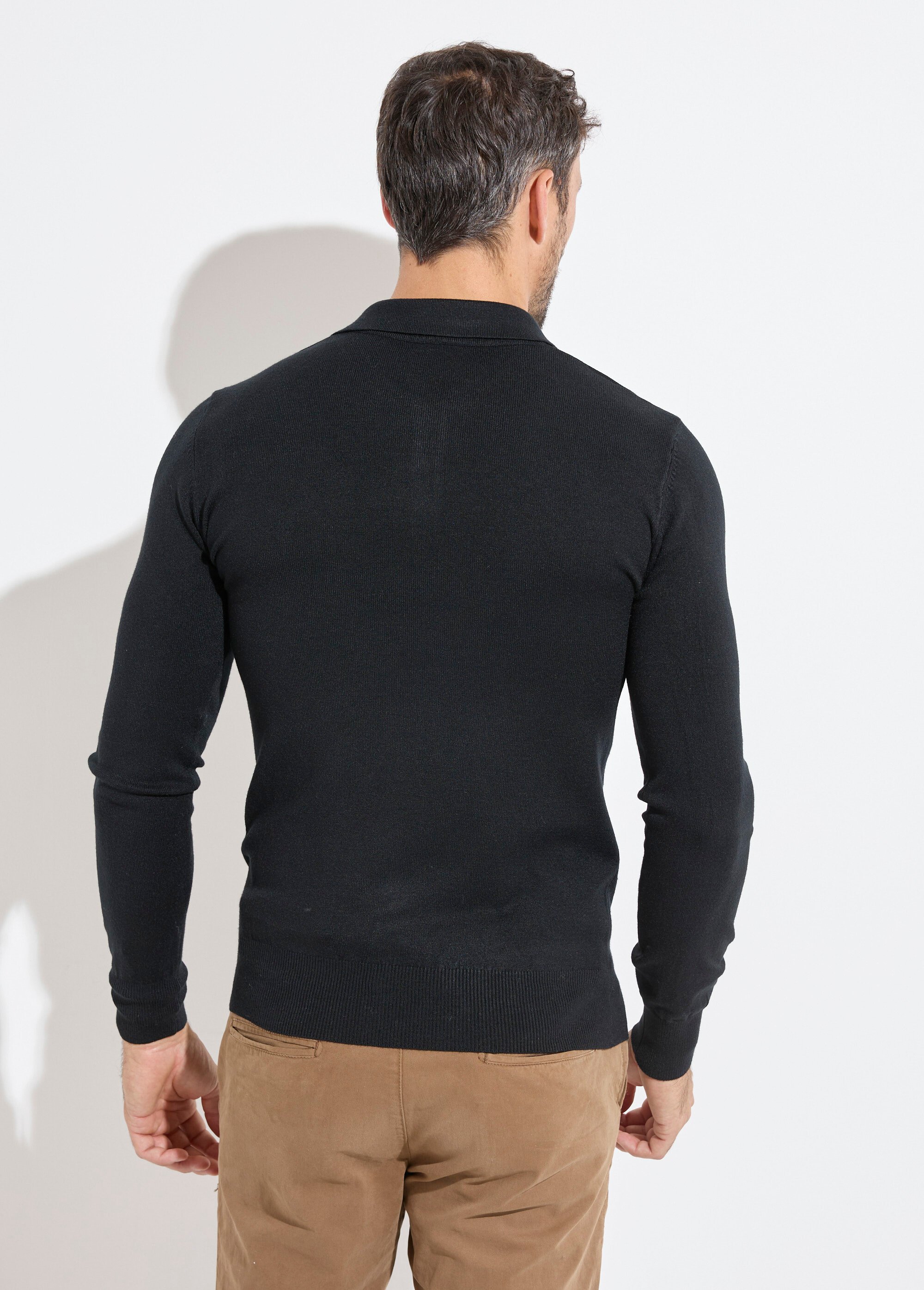 Pull coupe ajusté fine jauge col polo Homme Noir MENCHL9499 DO1