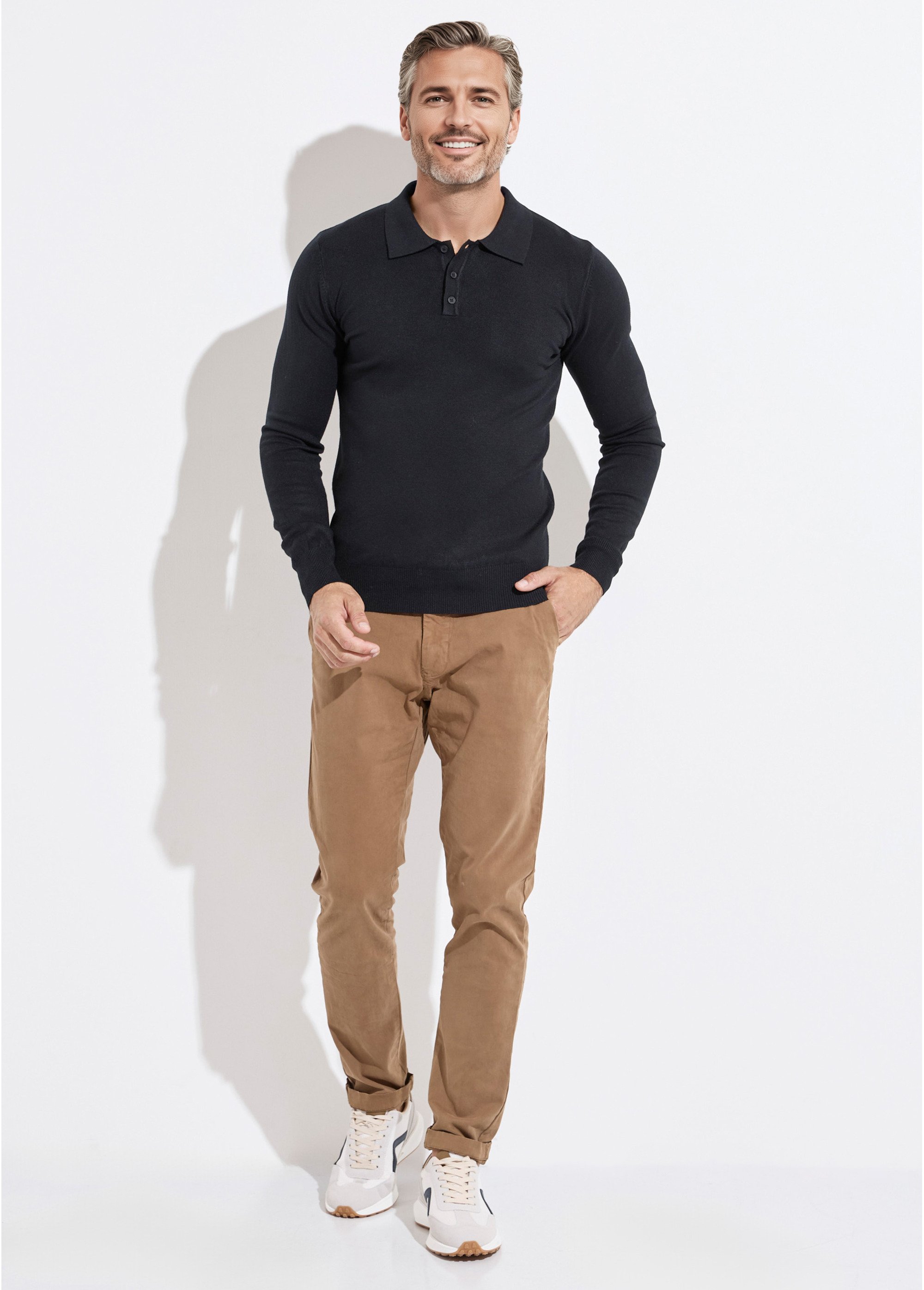 Pull coupe ajusté fine jauge col polo Homme Noir MENCHL9499 SF1