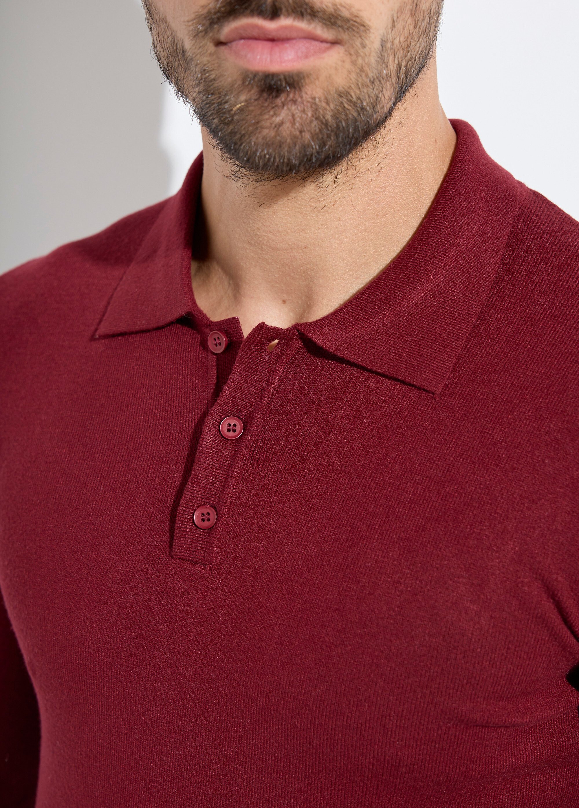 Pull coupe ajusté fine jauge col polo Homme Rouge MENCHL9499 DE1
