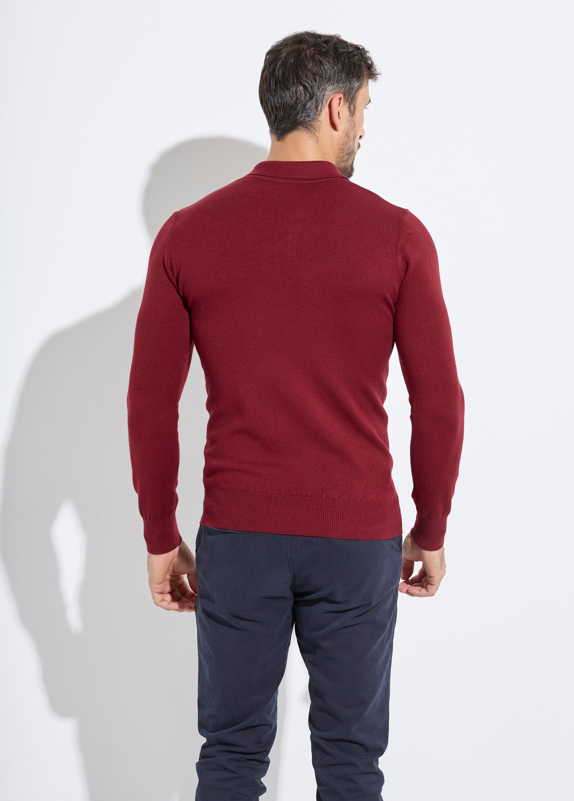 Pull coupe ajusté fine jauge col polo Homme Rouge MENCHL9499 DO1