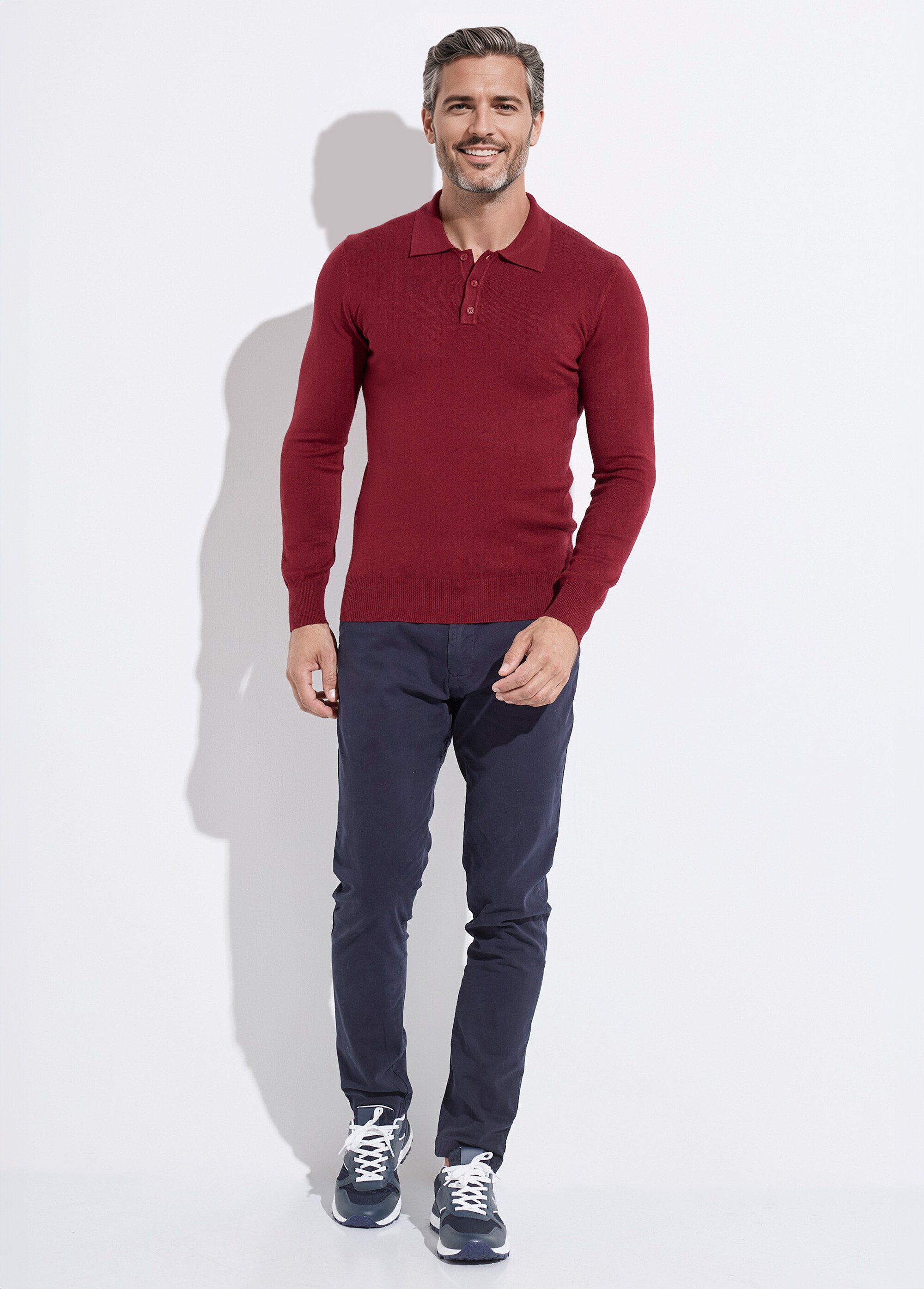 Pull coupe ajusté fine jauge col polo Homme Rouge MENCHL9499 SF1