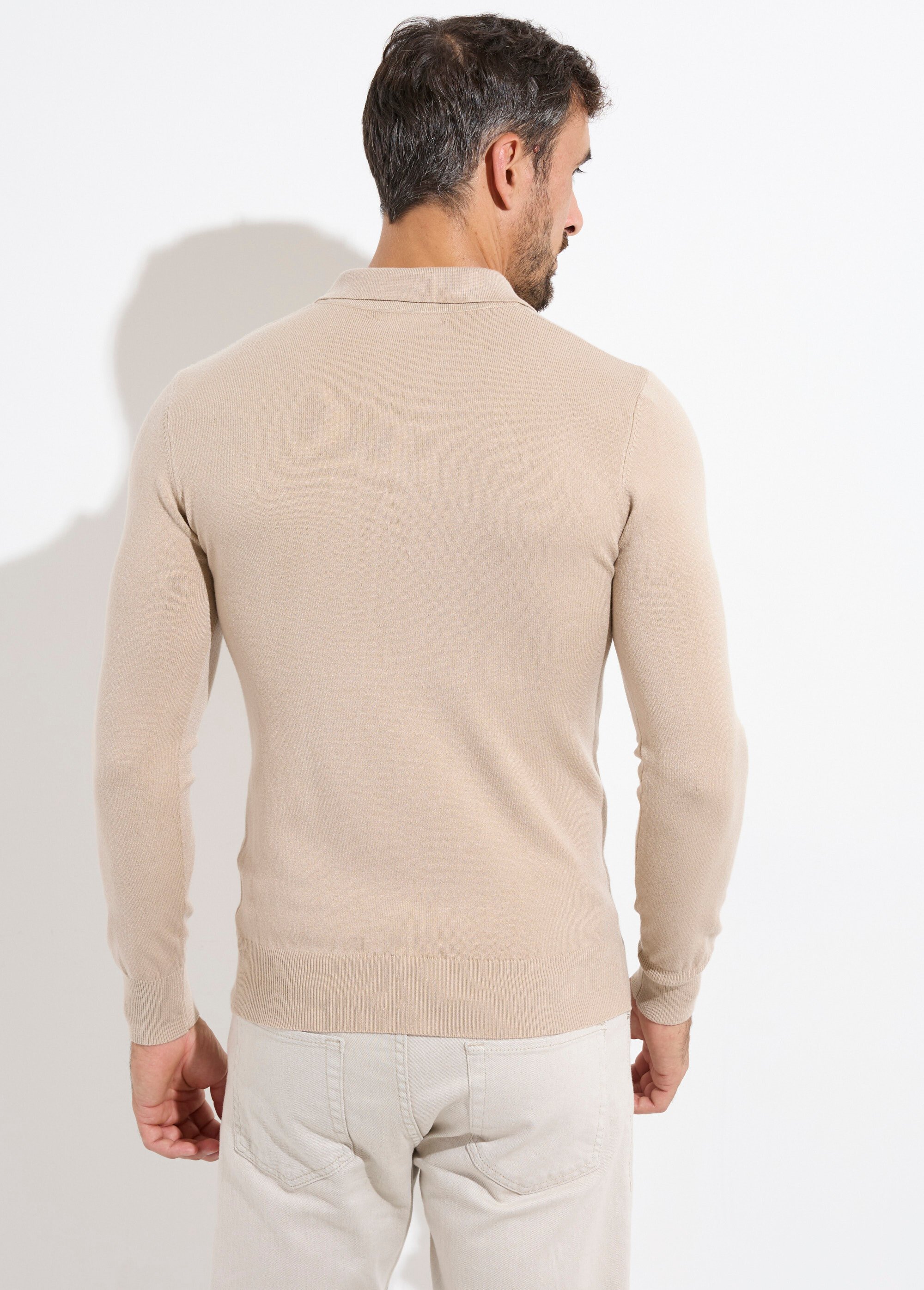 Pull coupe ajusté fine jauge col polo Homme Beige MENCHL9499 DO1