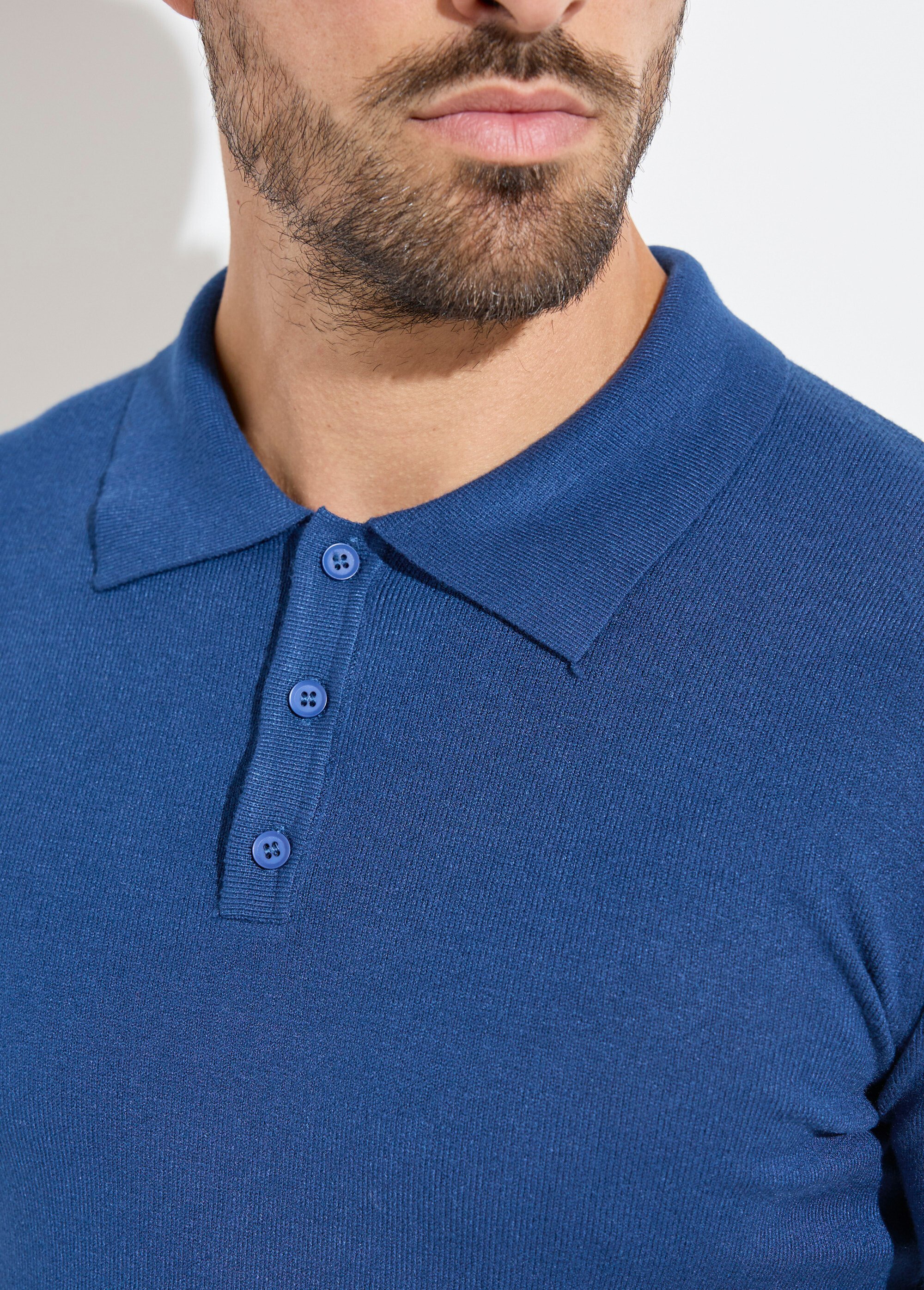 Pull coupe ajusté fine jauge col polo Homme Bleu MENCHL9499 DE1