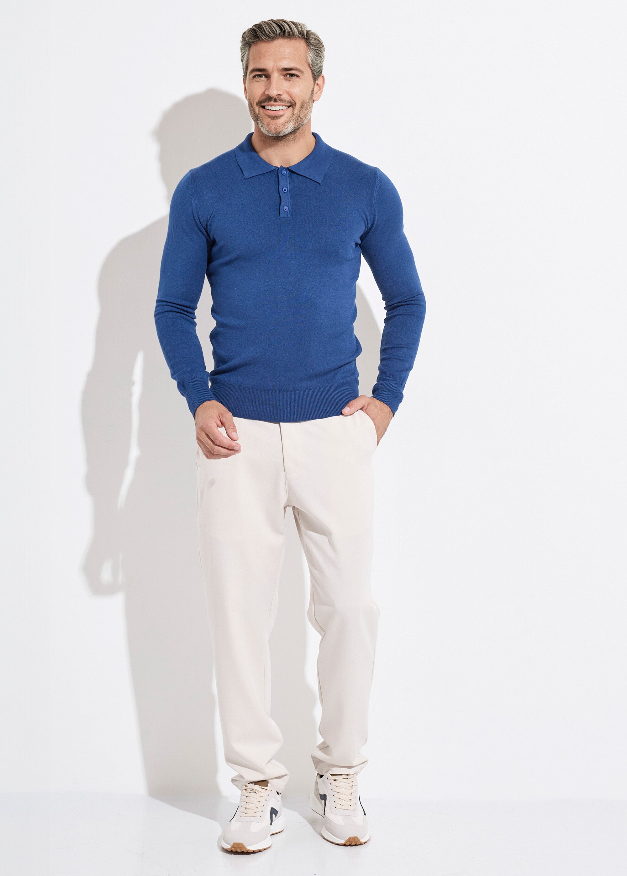 Pull coupe ajusté fine jauge col polo Homme Bleu MENCHL9499 SF1
