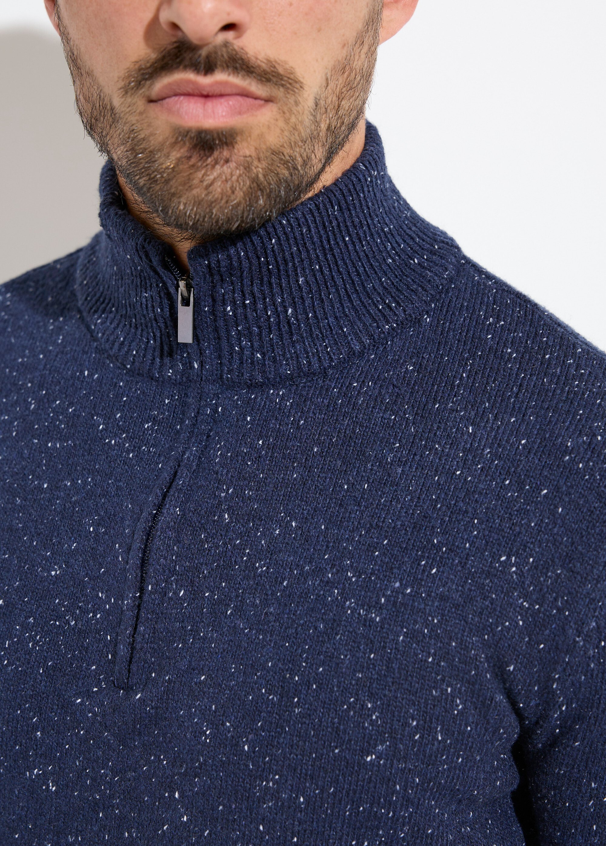 Pull col montant zippé, coupe ajustée Homme Bleu MENW14-58035 DE1